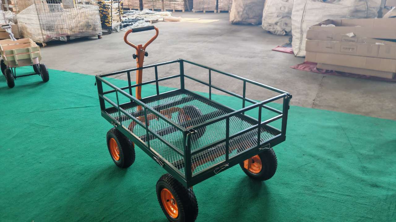Steel Garden Wagon Cart Heavy Duty Versatile 180&deg; Rotating Handle Removable Side