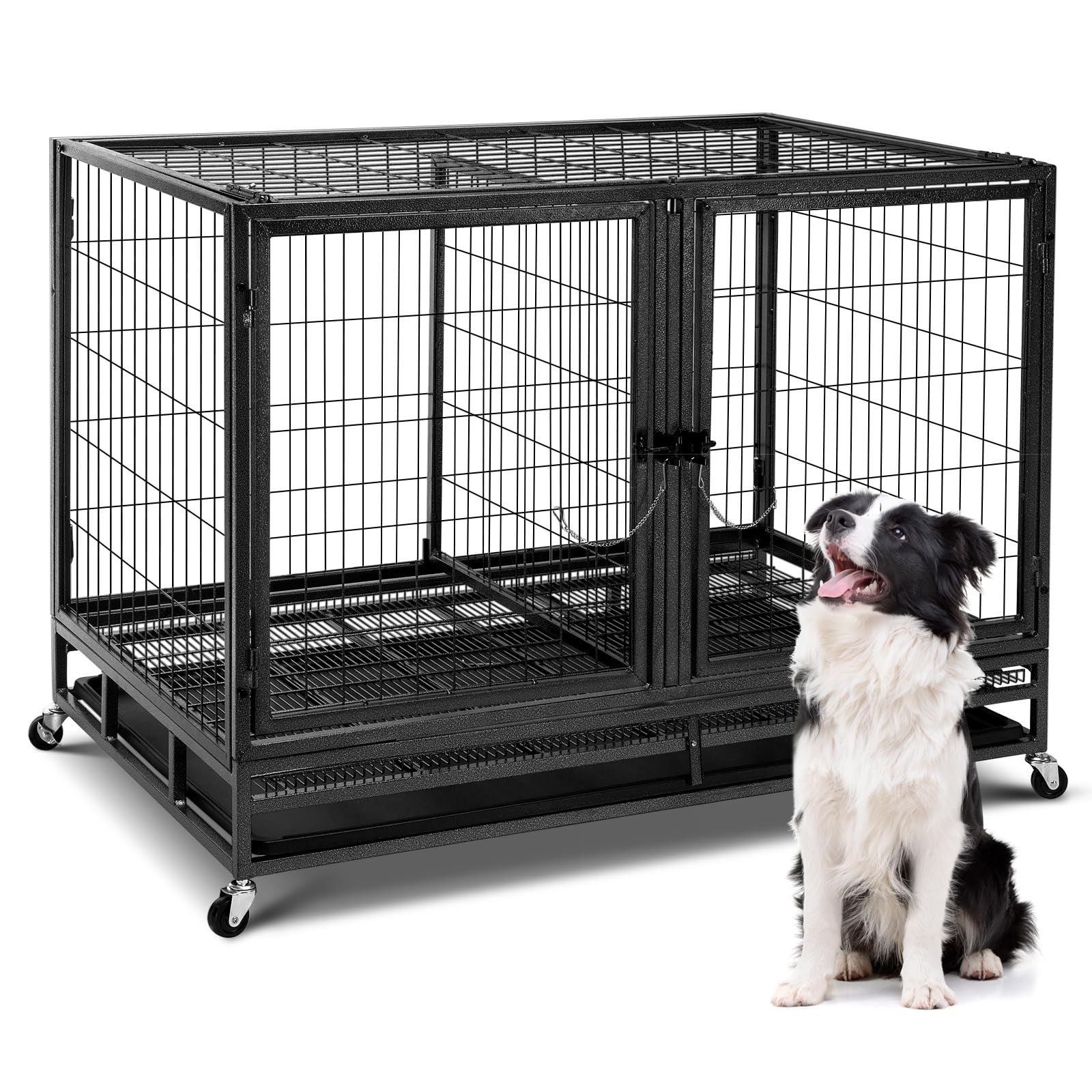 42"/48"/52" Dog Crate Cage Large Pet Kennel with Tray & Wheels Heavy Duty - Picture 25 of 27
