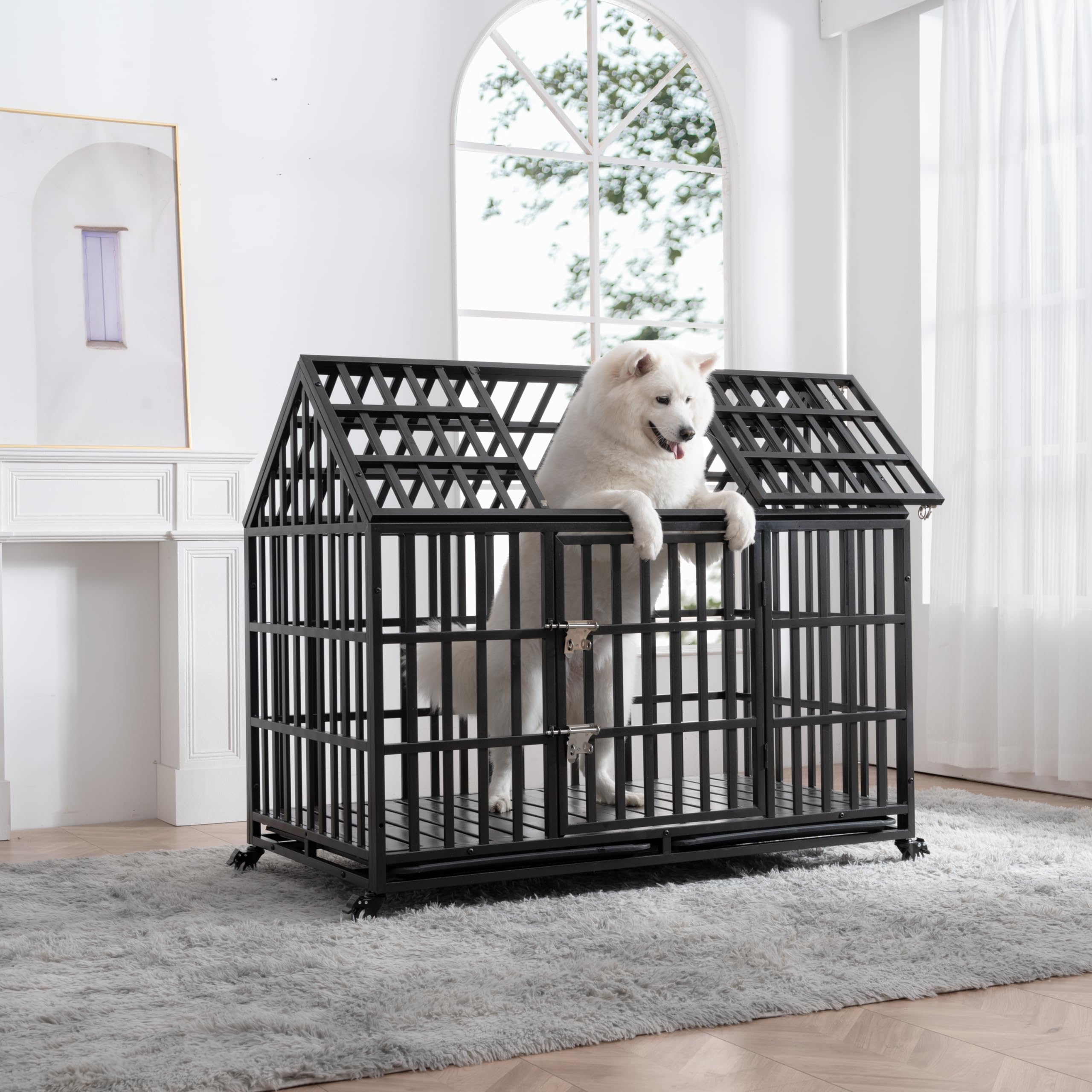 42"/48"/52" Dog Crate Cage Large Pet Kennel with Tray & Wheels Heavy Duty - Picture 27 of 27