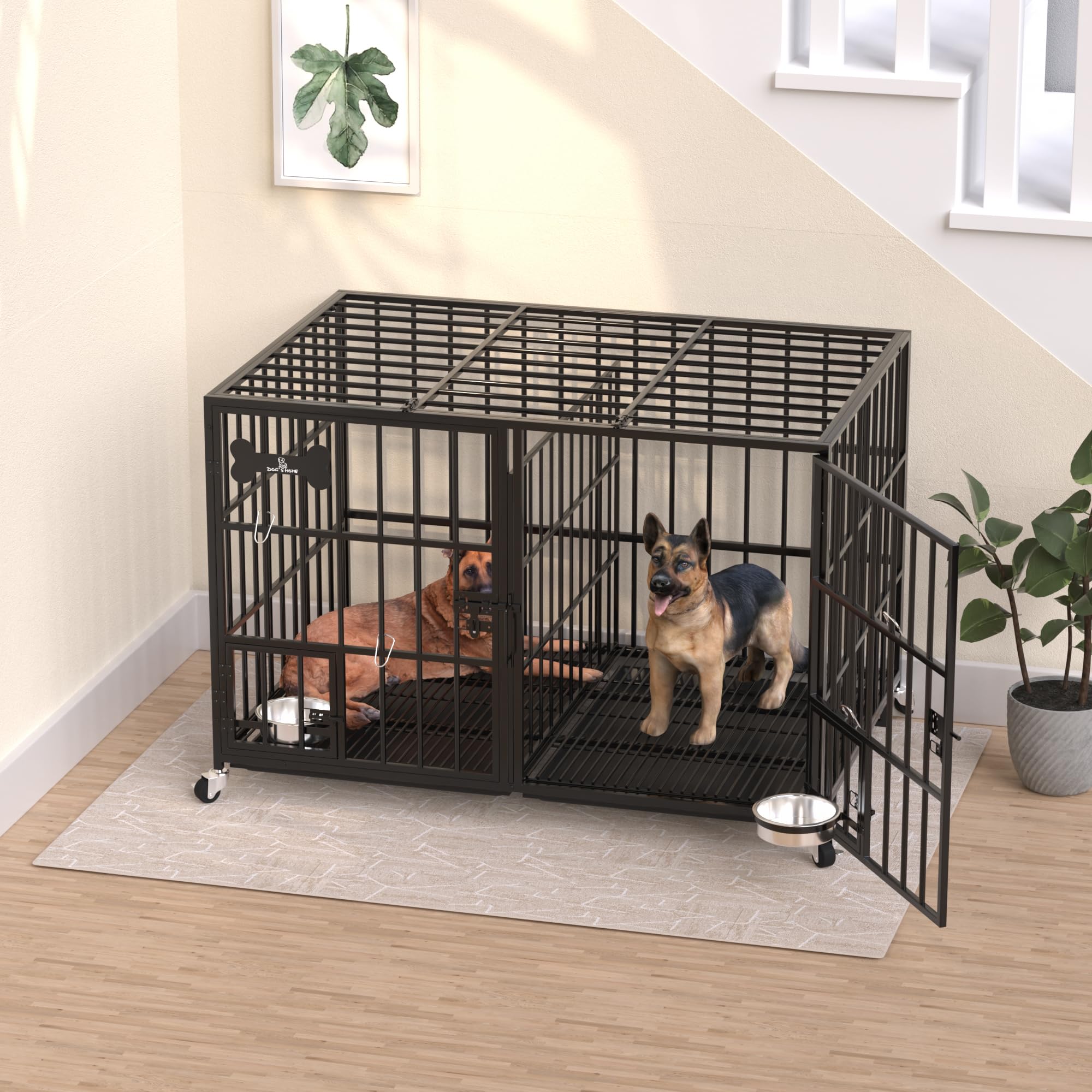 42"/48"/52" Dog Crate Cage Large Pet Kennel with Tray & Wheels Heavy Duty - Picture 26 of 27