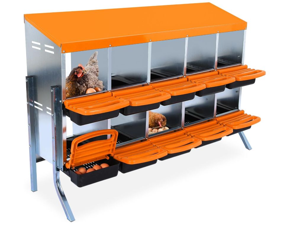Chicken Nesting Box 6/8/10 Compartment Roll Away Egg Laying Box w/ Metal Legs