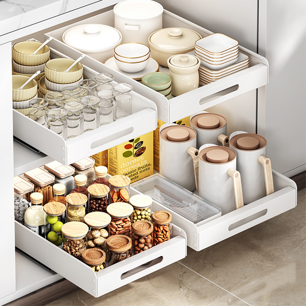 Organisateur Cuisine 3 Niveaux Extensible - Tiroir Coulissant Avec Séparateurs Amovibles - Rangement Épices, Bouteilles, Cosmétiques