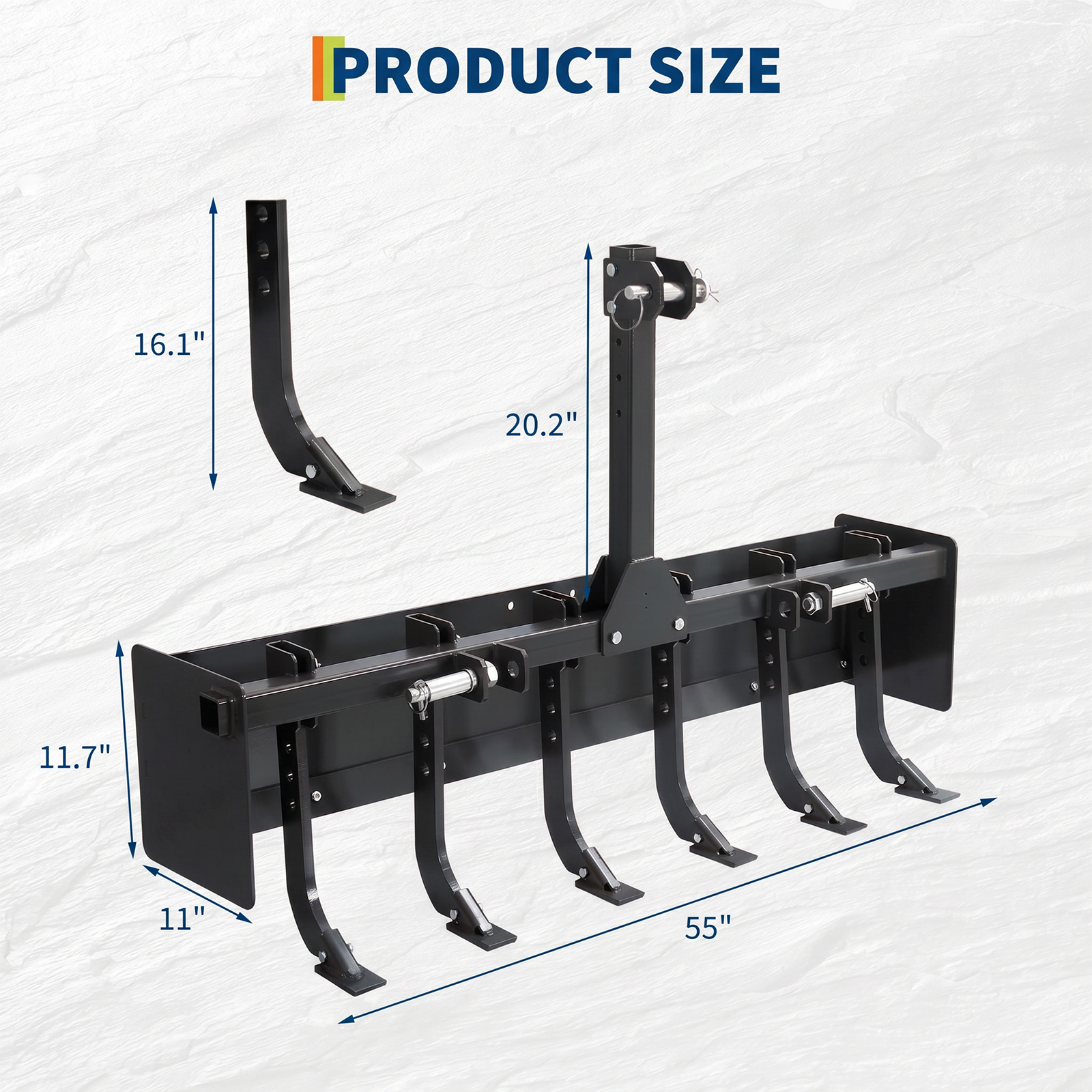 55 Inch Heavy Duty Box Blade for Tractor 6 Adjustable Shanks CAT 0-1 Compatible