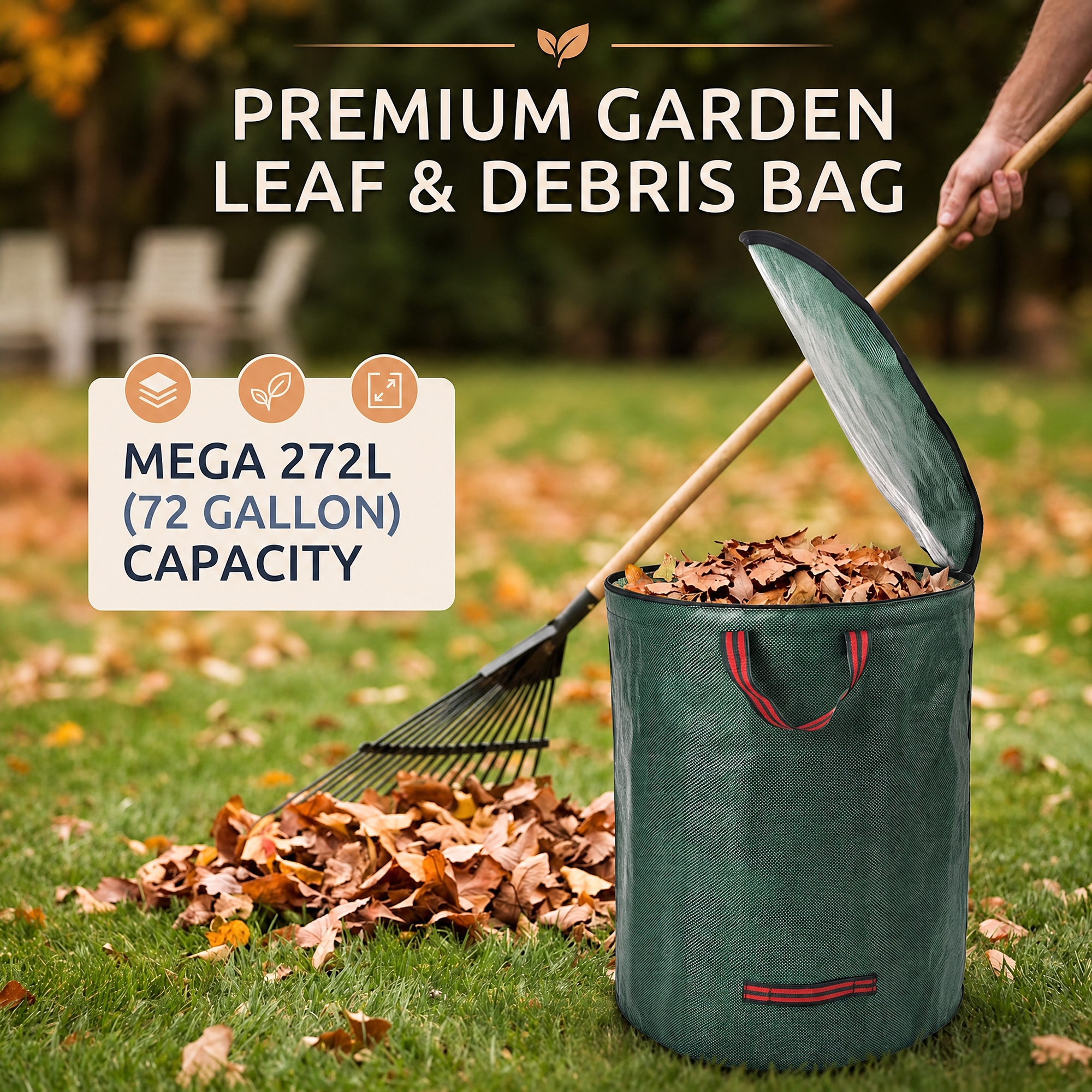 Internal support ring keeps garden waste bag open