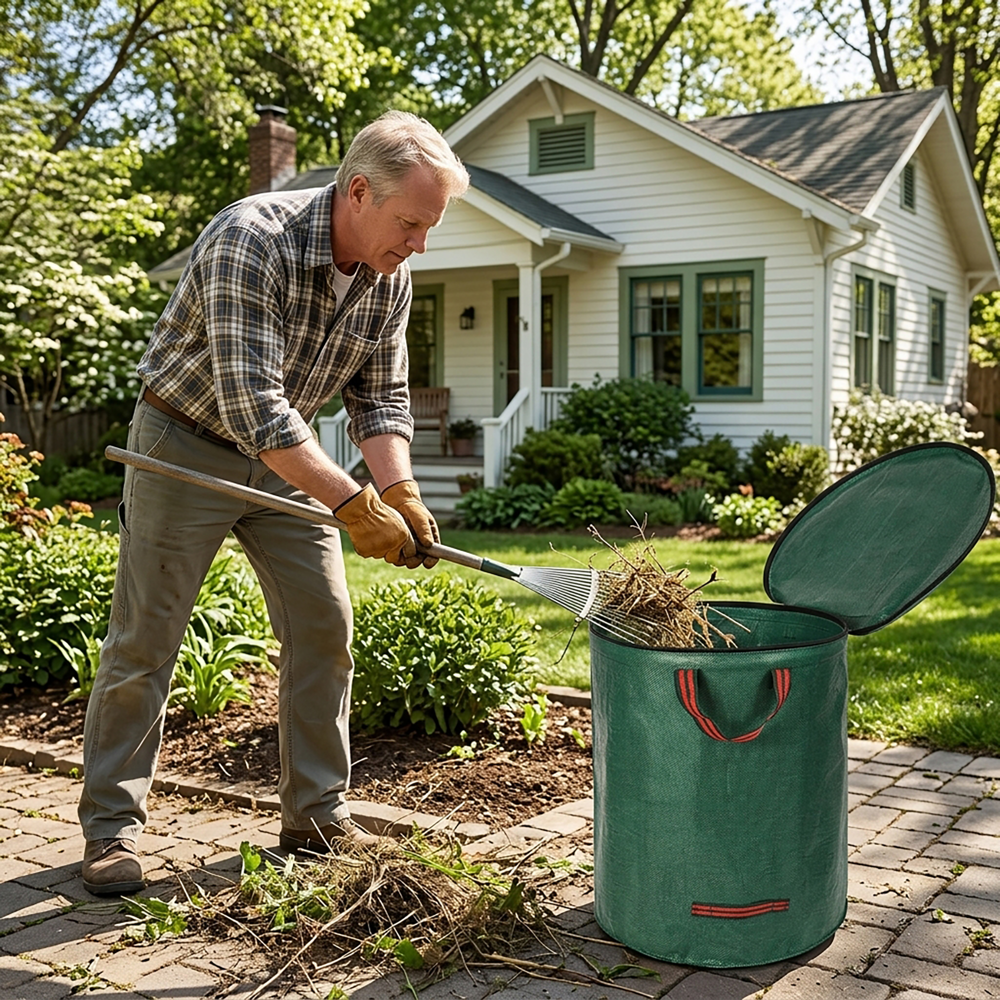 Garden debris bag with secure zipper lid