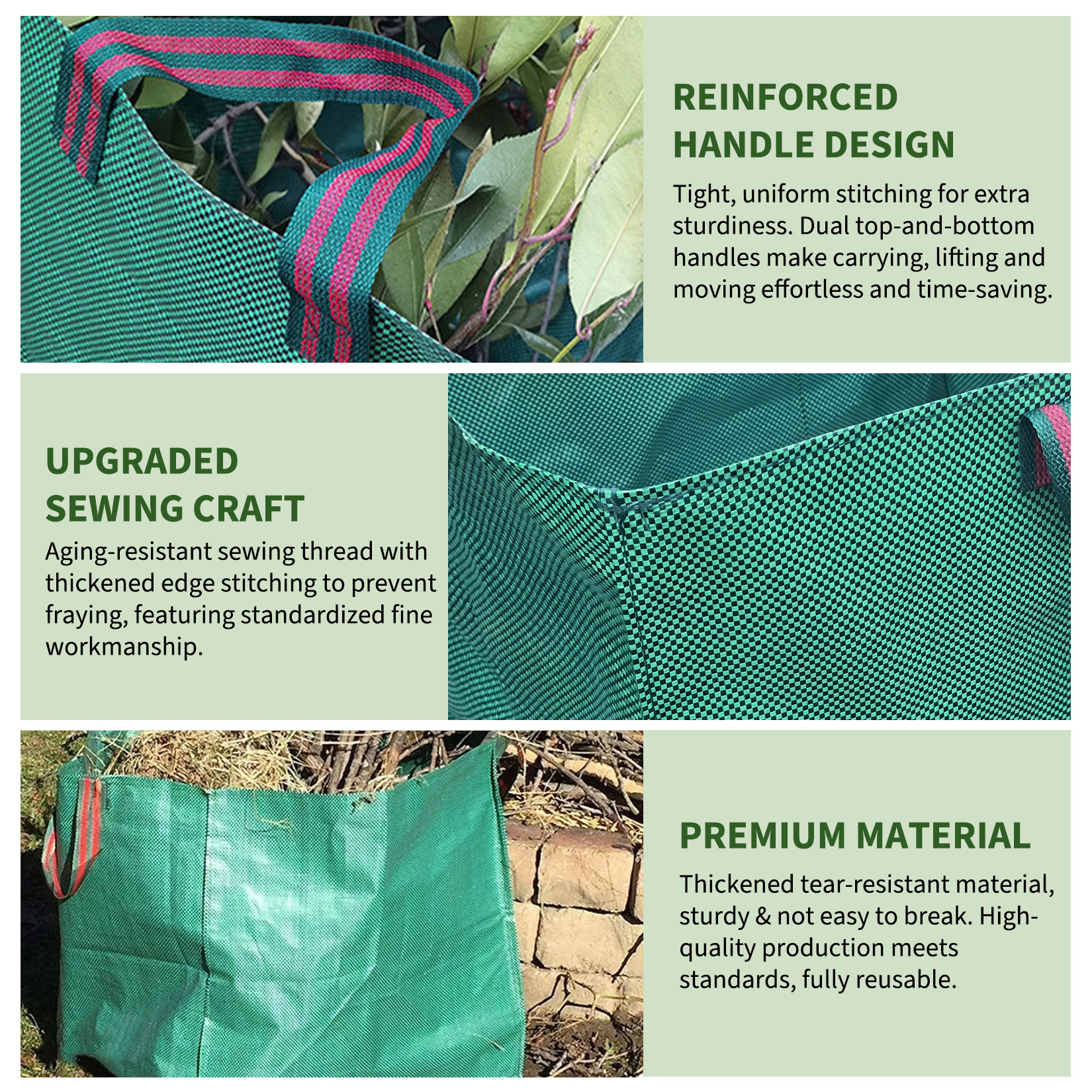 Foldable square leaf collection bag for compact storage