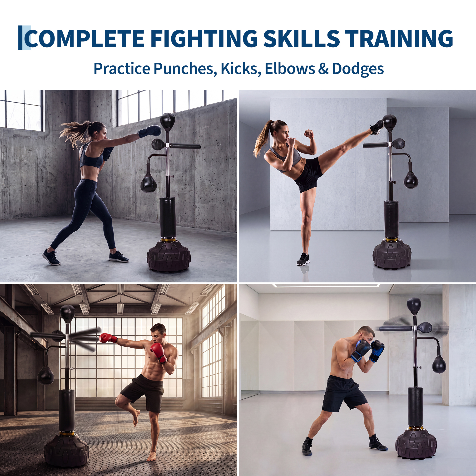 Freestanding Boxing Punching Bag Stand 3-in-1 Adjustable Trainer 2 Speed Balls