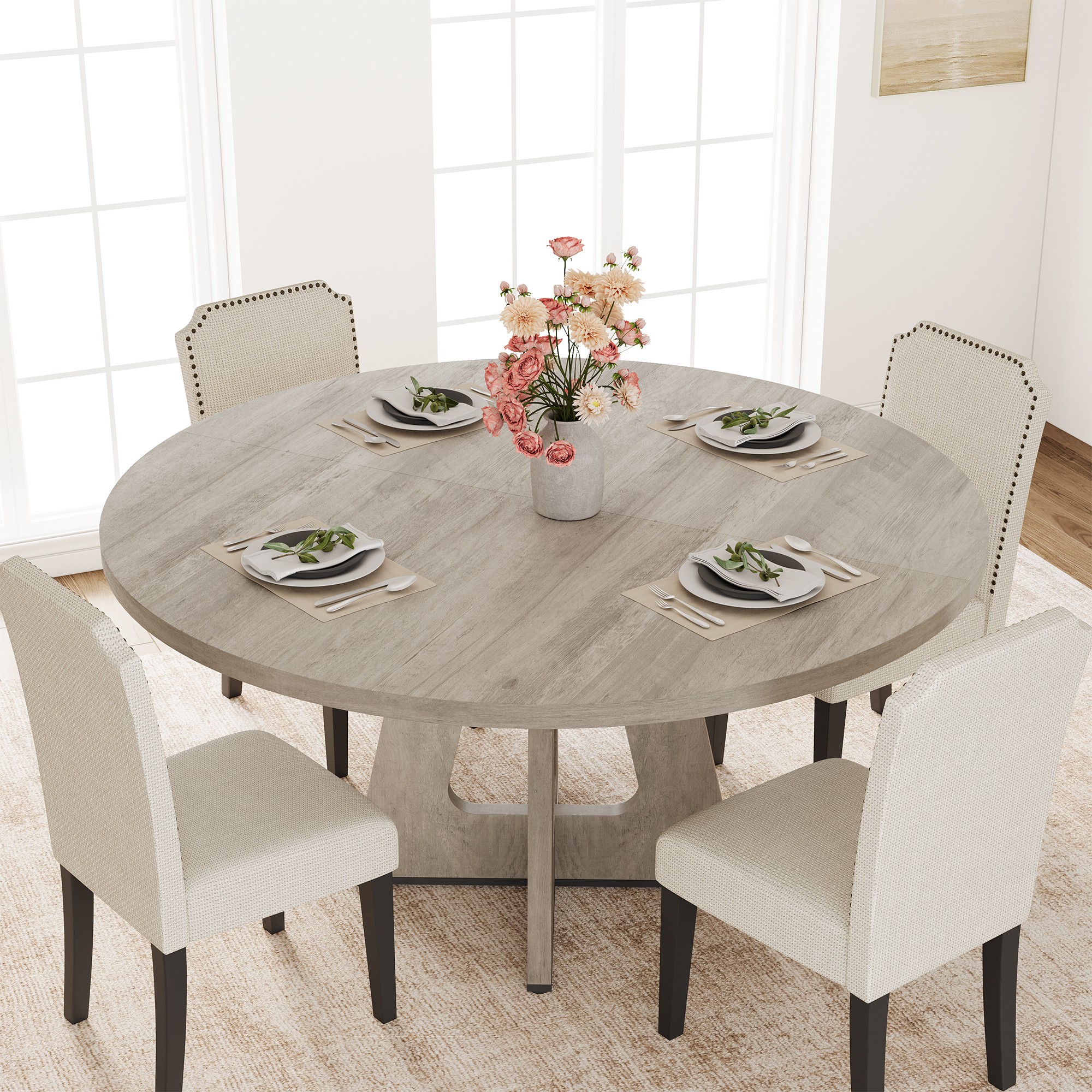 Expandable Kitchen Table for 4-8 Person Dining Table with Storage Space Saving
