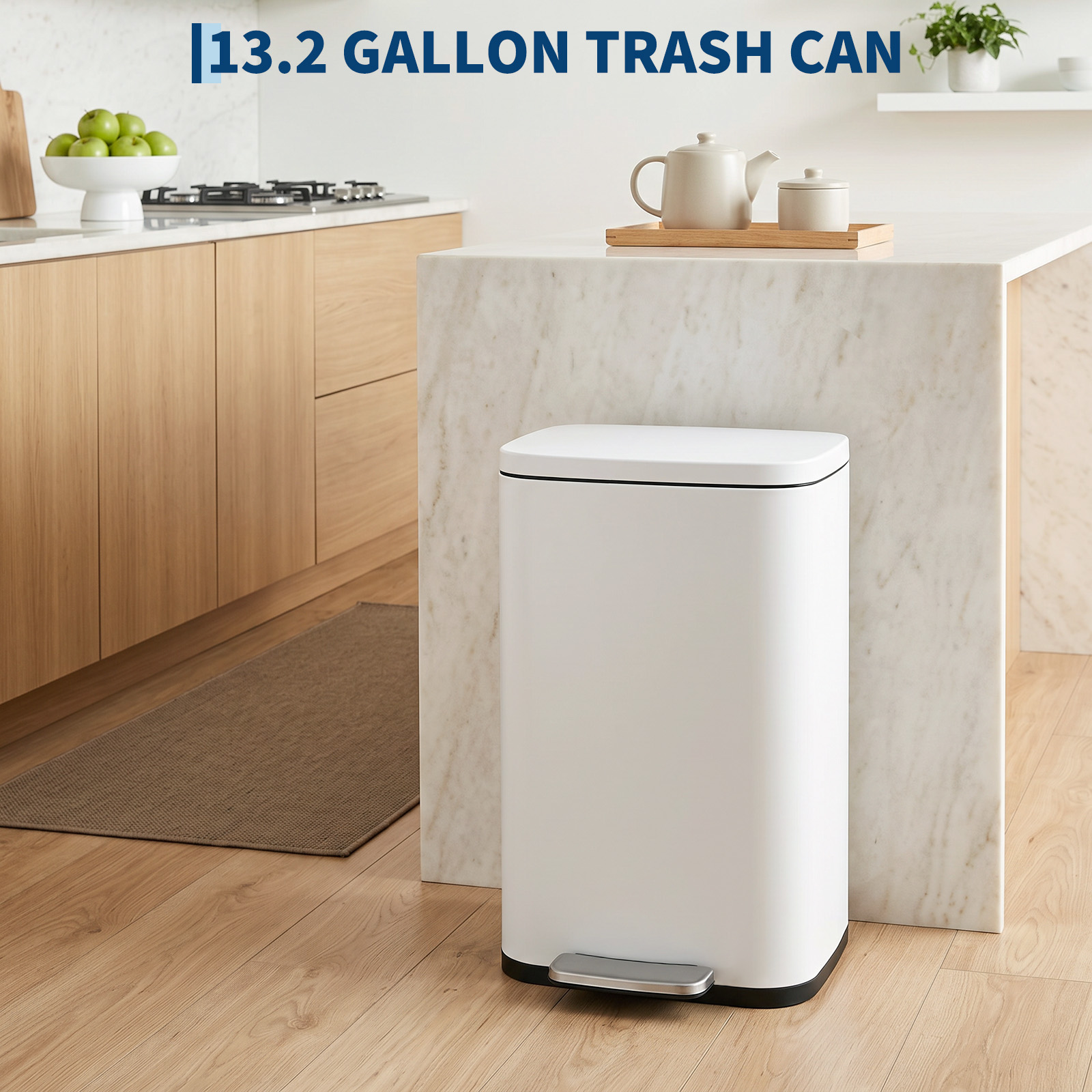 13.2 Gallon Classic White Finish Step Kitchen Trash Can Overview
