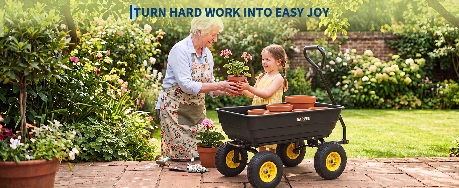 Heavy-duty 181kg capacity garden tipping trolley carrying soil and logs