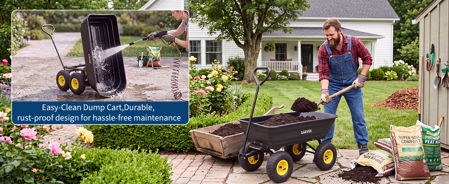 Four-wheel steel frame chassis providing stability on rough lawn and gravel
