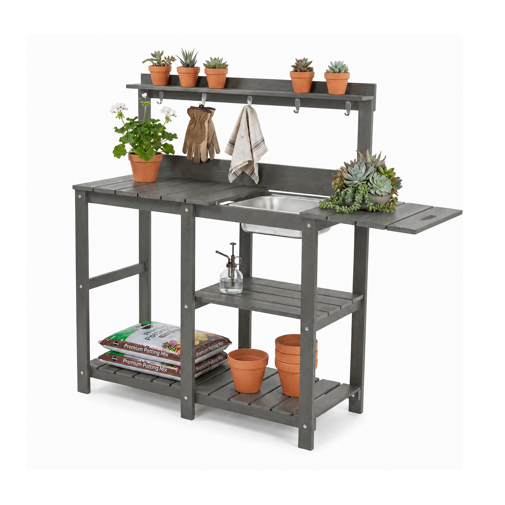 Garvee HDPE outdoor potting bench garden workbench with storage shelves