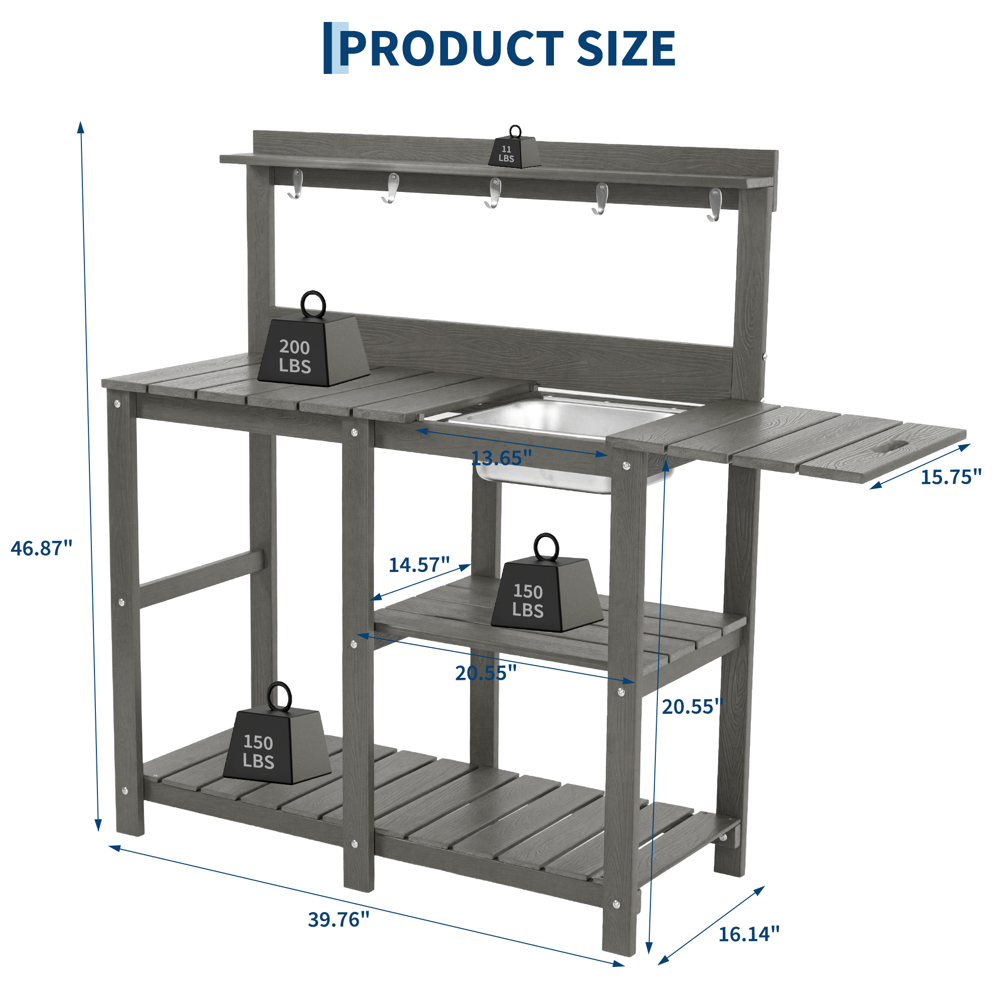 Garvee outdoor garden potting bench with shelves and tool hooks