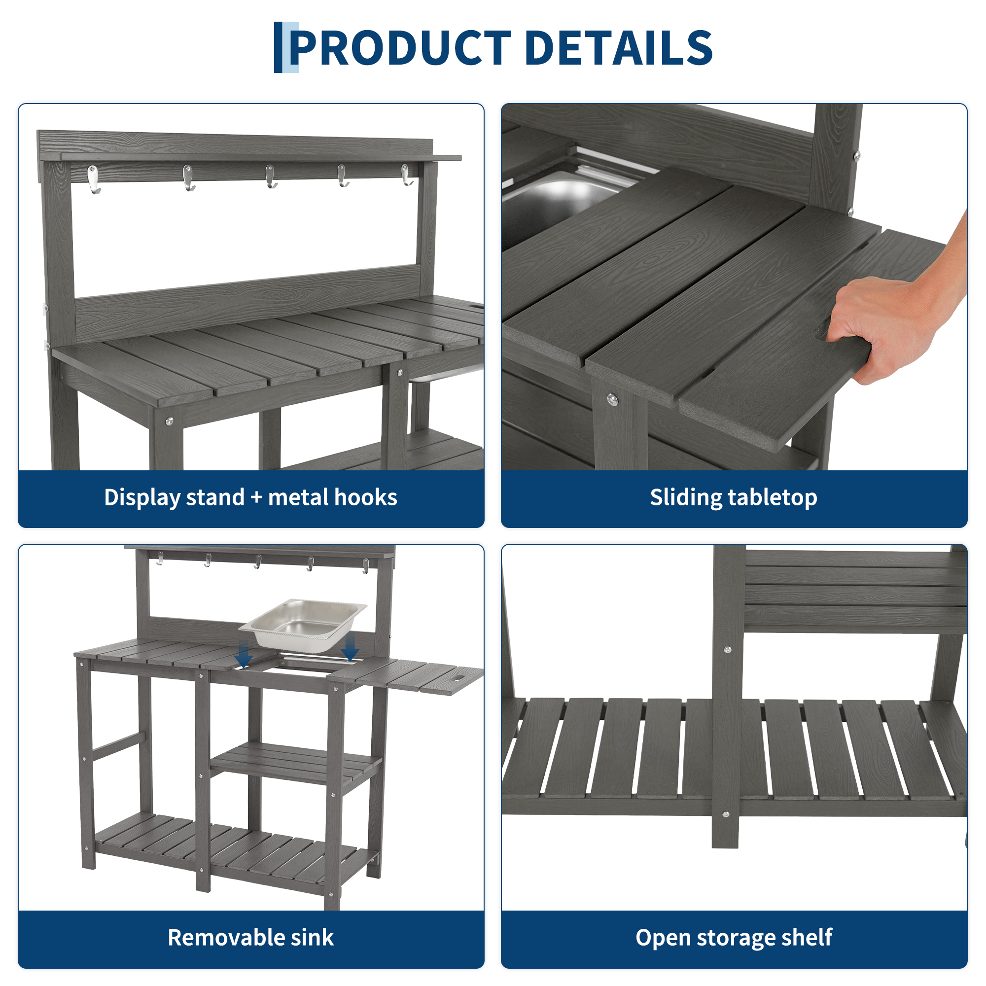 Durable HDPE construction of Garvee outdoor garden potting bench