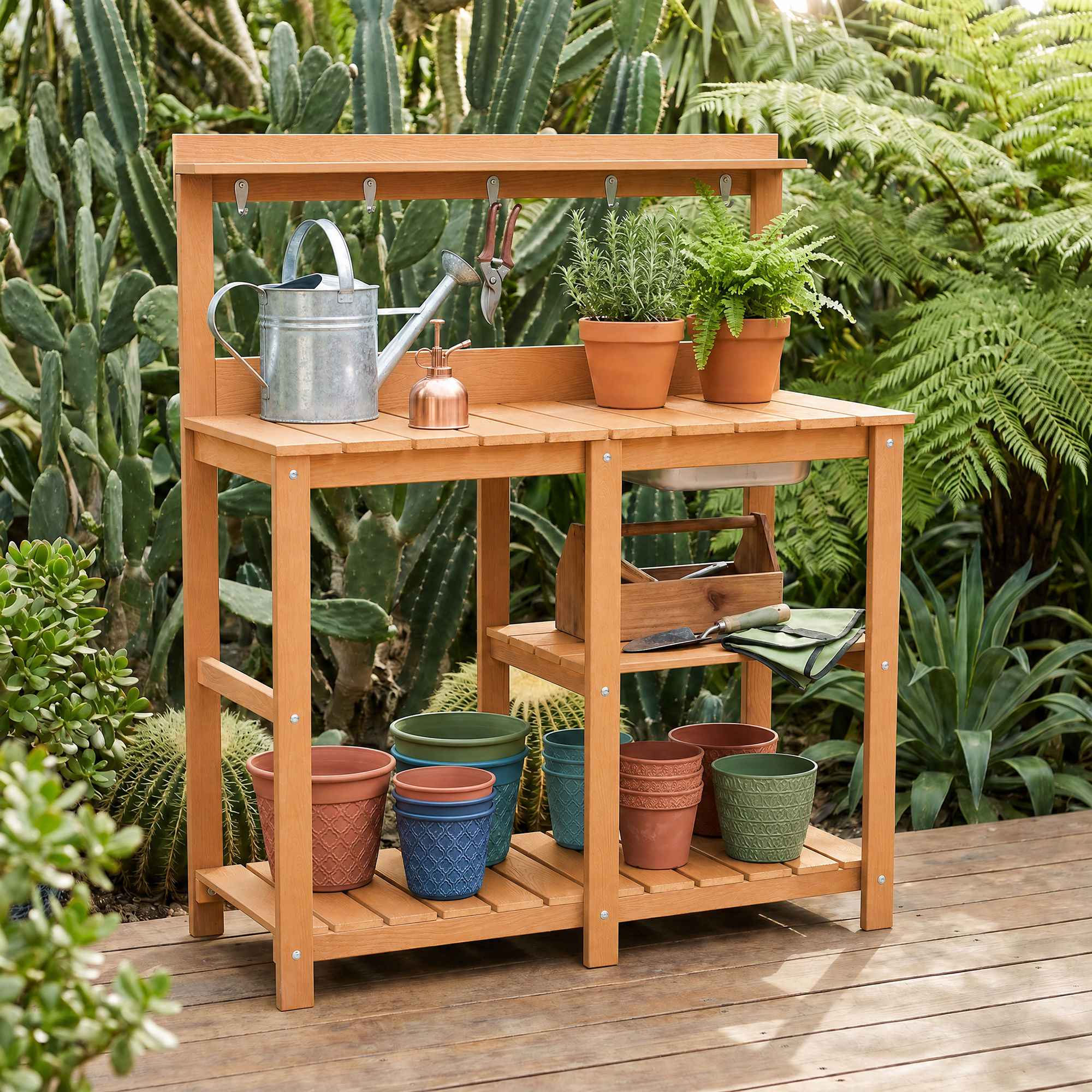 Durable HDPE material construction of Garvee outdoor garden potting table
