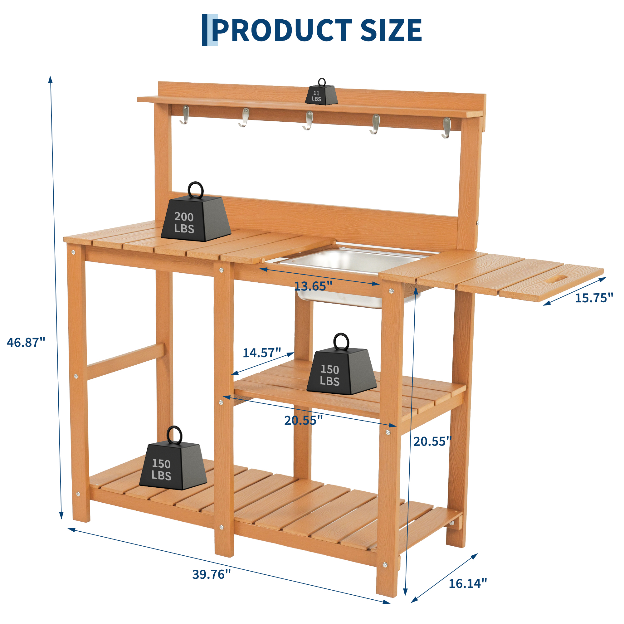 Garvee garden potting bench with three shelves bottom storage shelf and five tool hooks