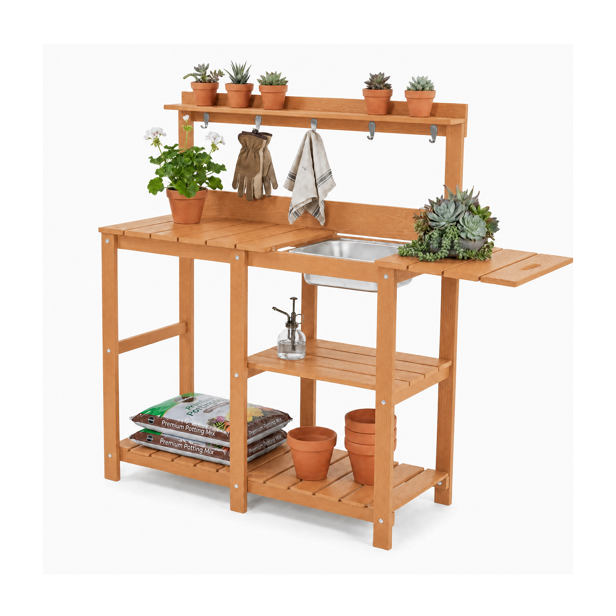 Garvee HDPE outdoor potting bench garden workbench with storage shelves and basin