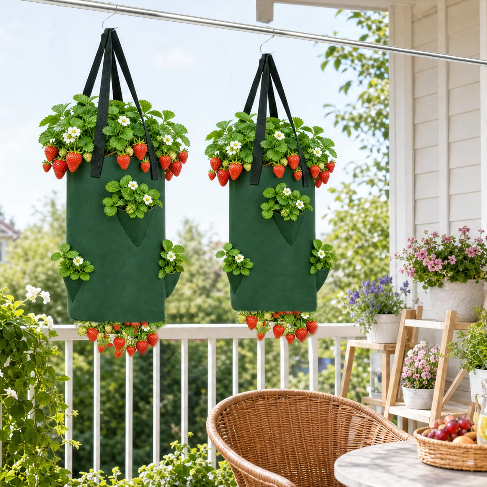 Vertical grow bags for strawberries herbs and vegetables