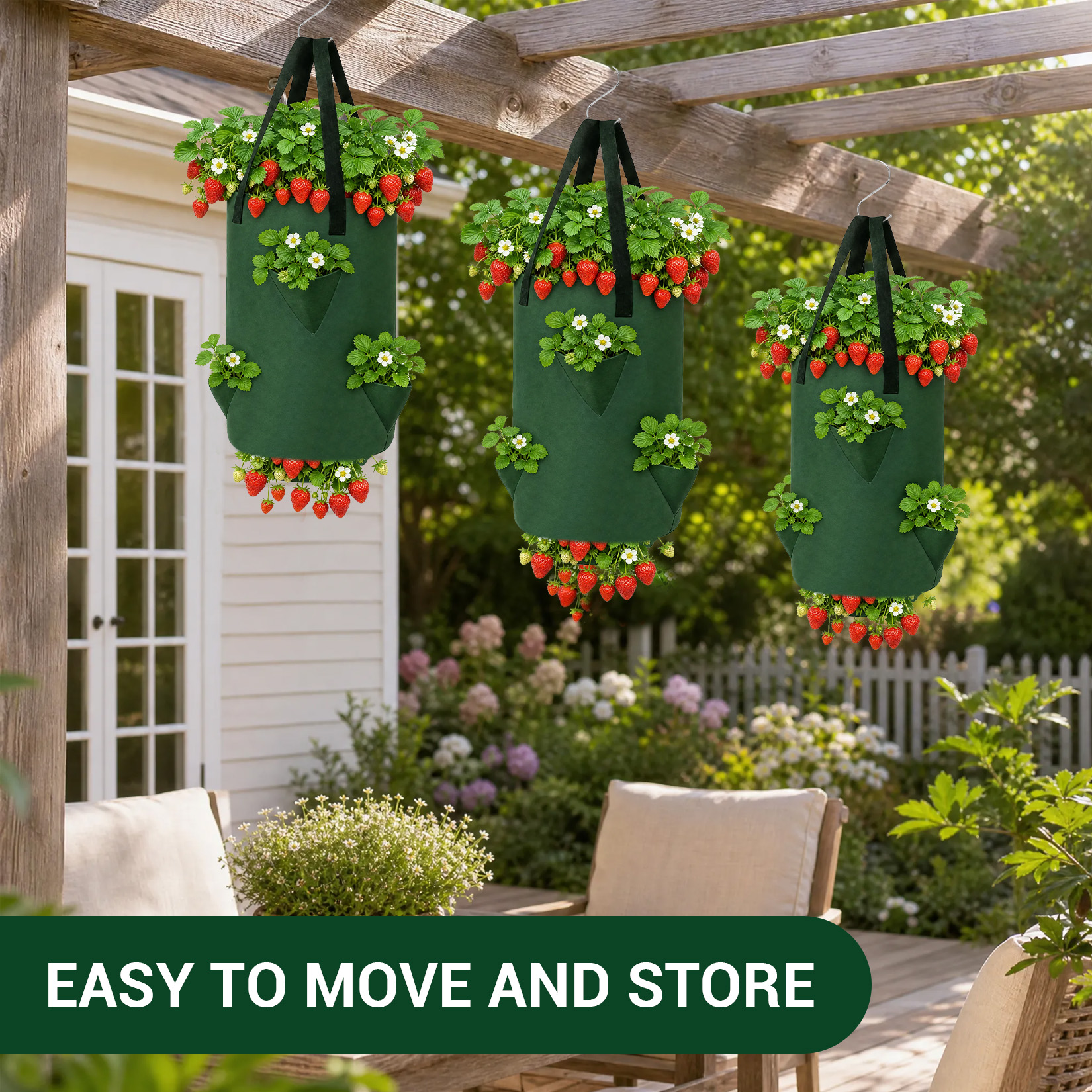 Hanging grow bags with eight installation hooks