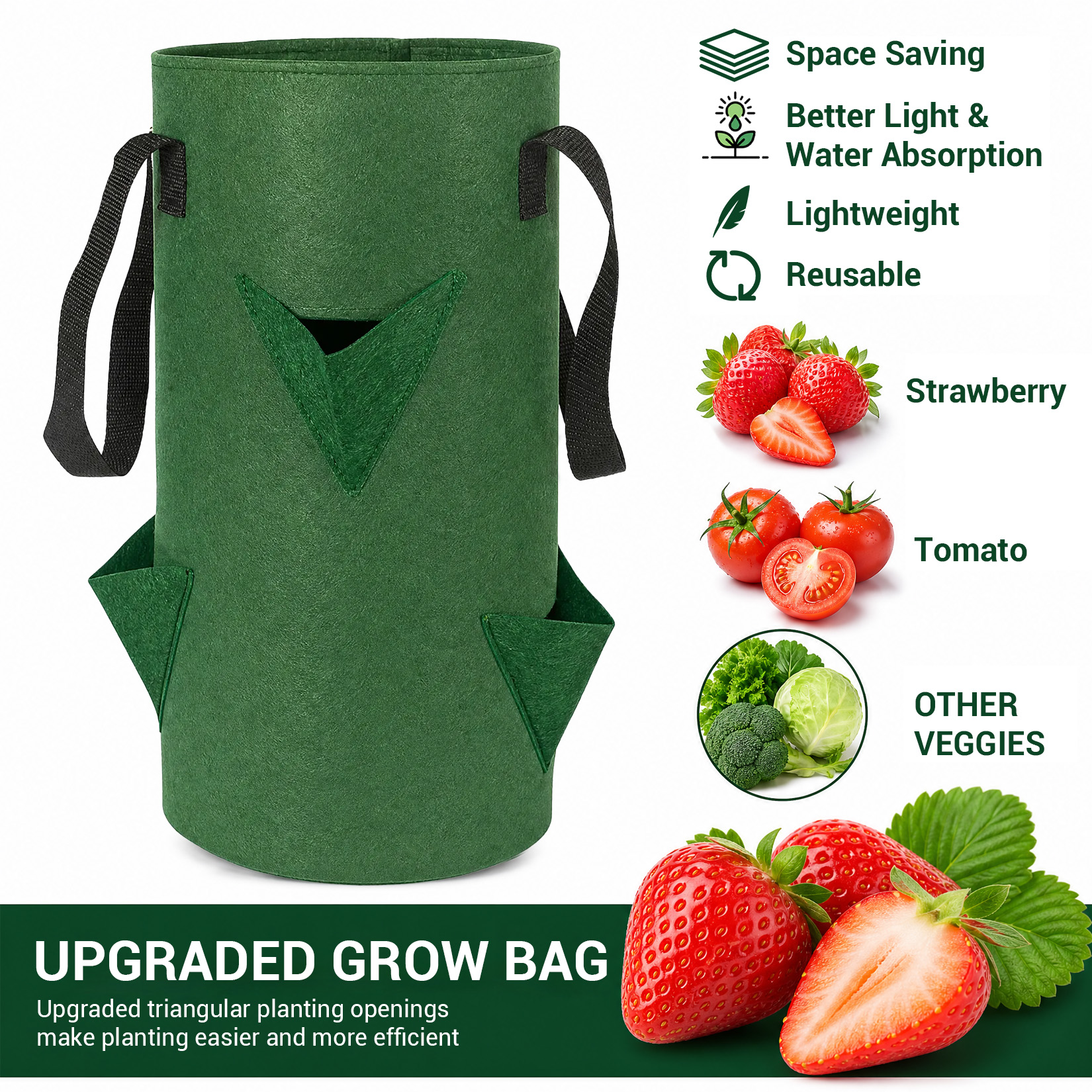 Reusable grow bag with reinforced carrying handles