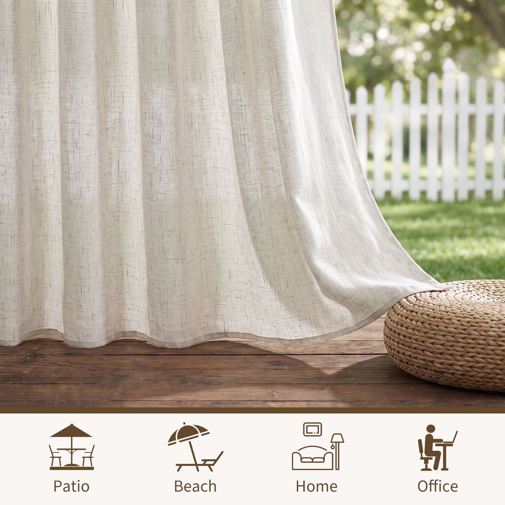 Natural curtain panels decorating a patio or pergola