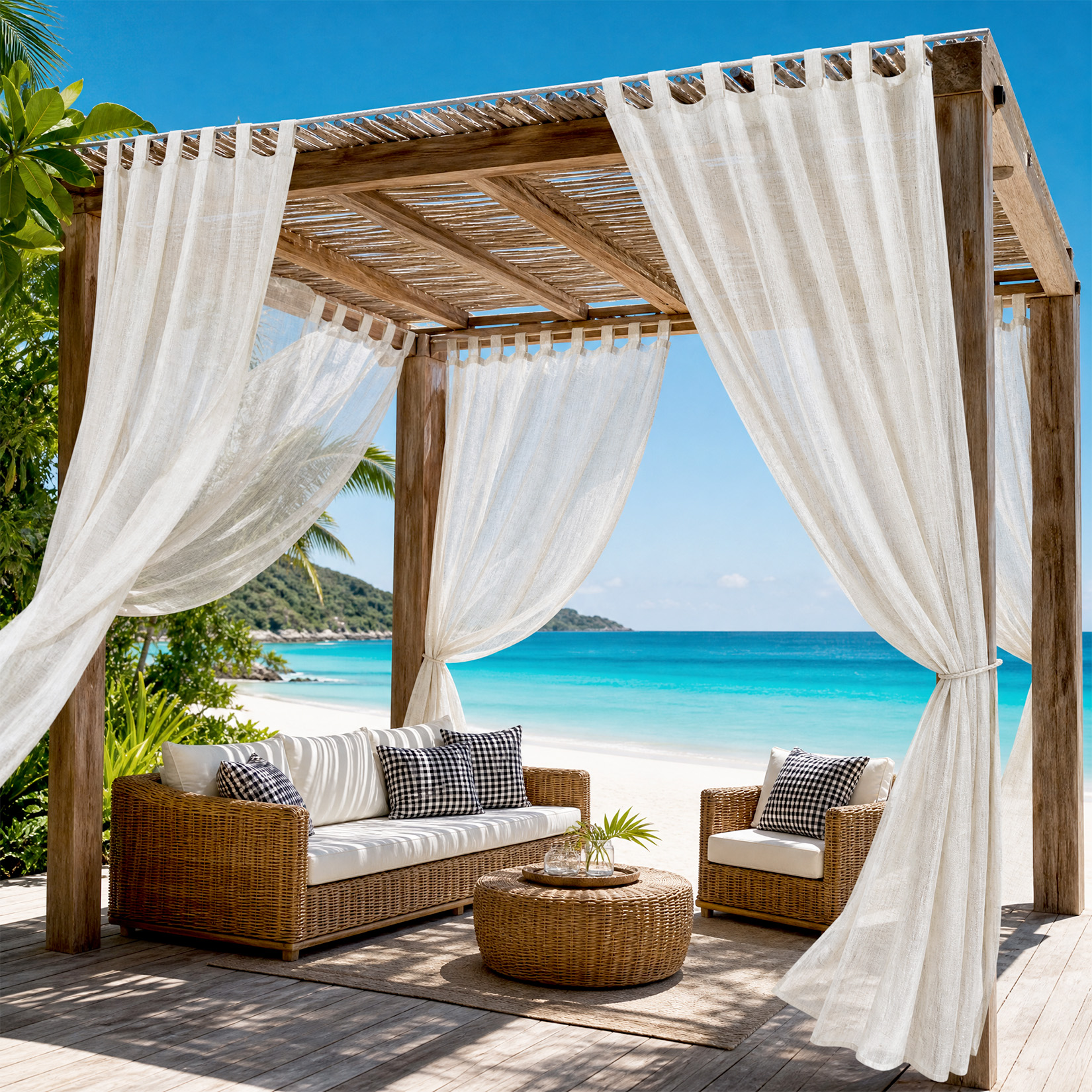 Two natural linen-look curtain panels
