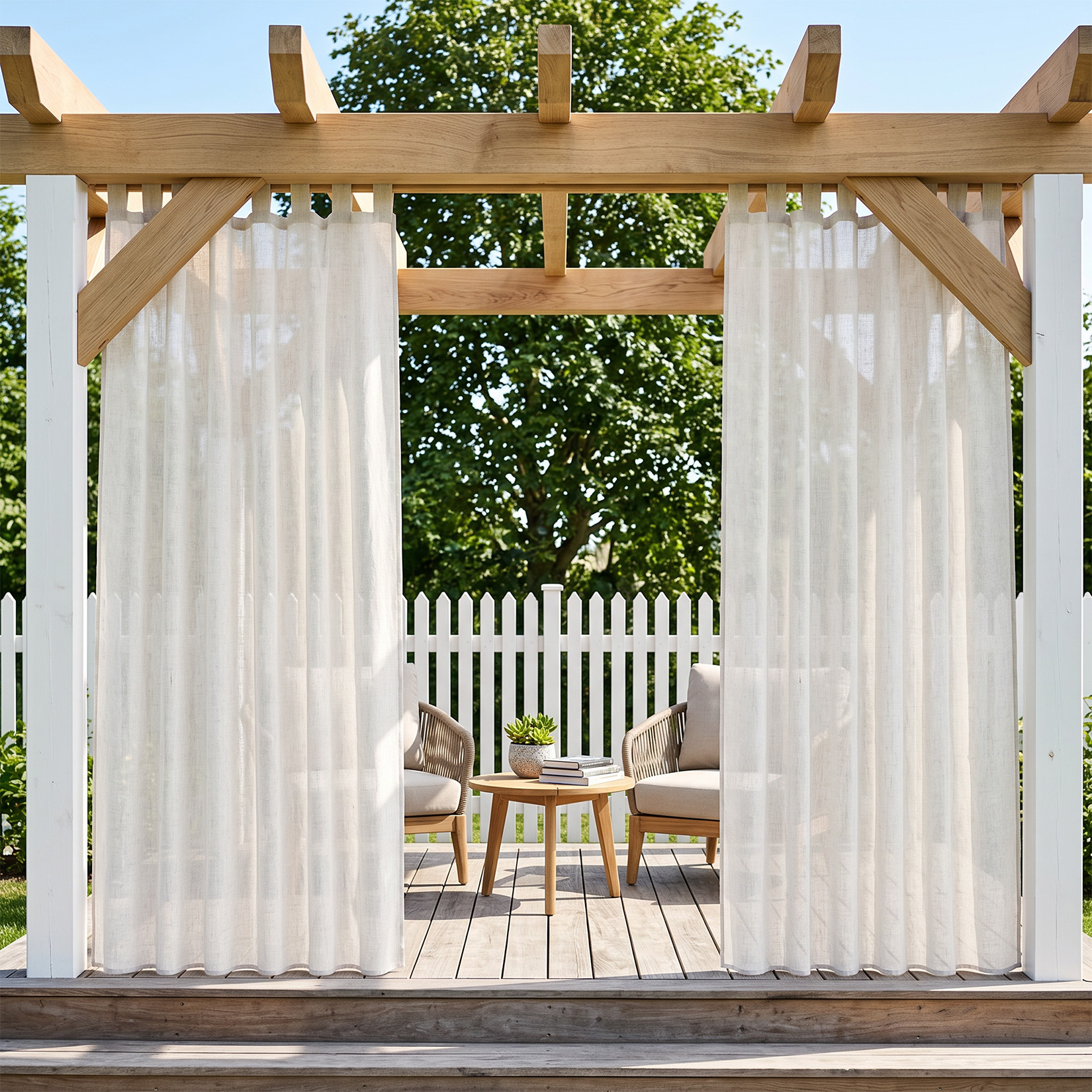Two natural linen-look curtain panels