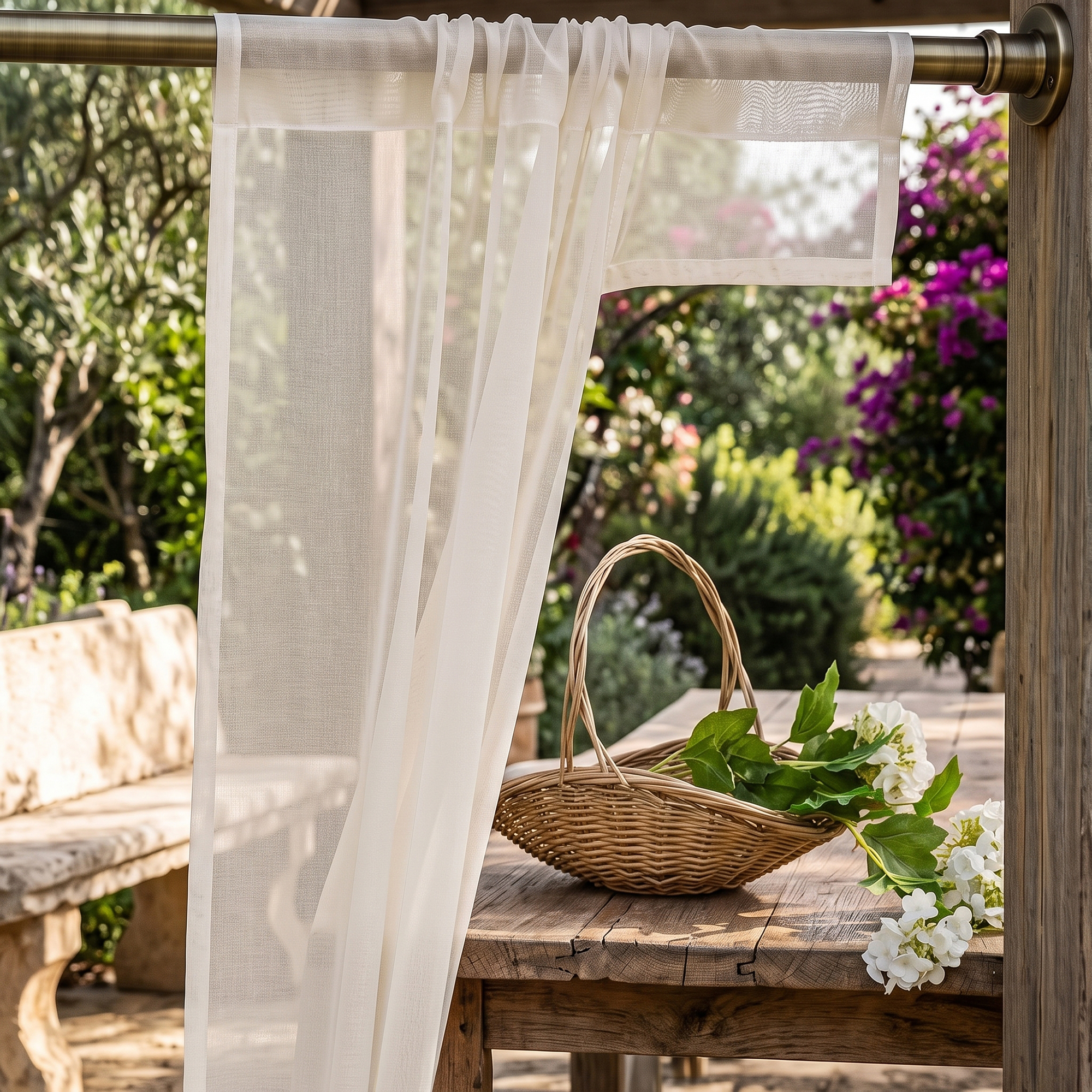 Garvee white sheer outdoor curtains for patio pergola and gazebo