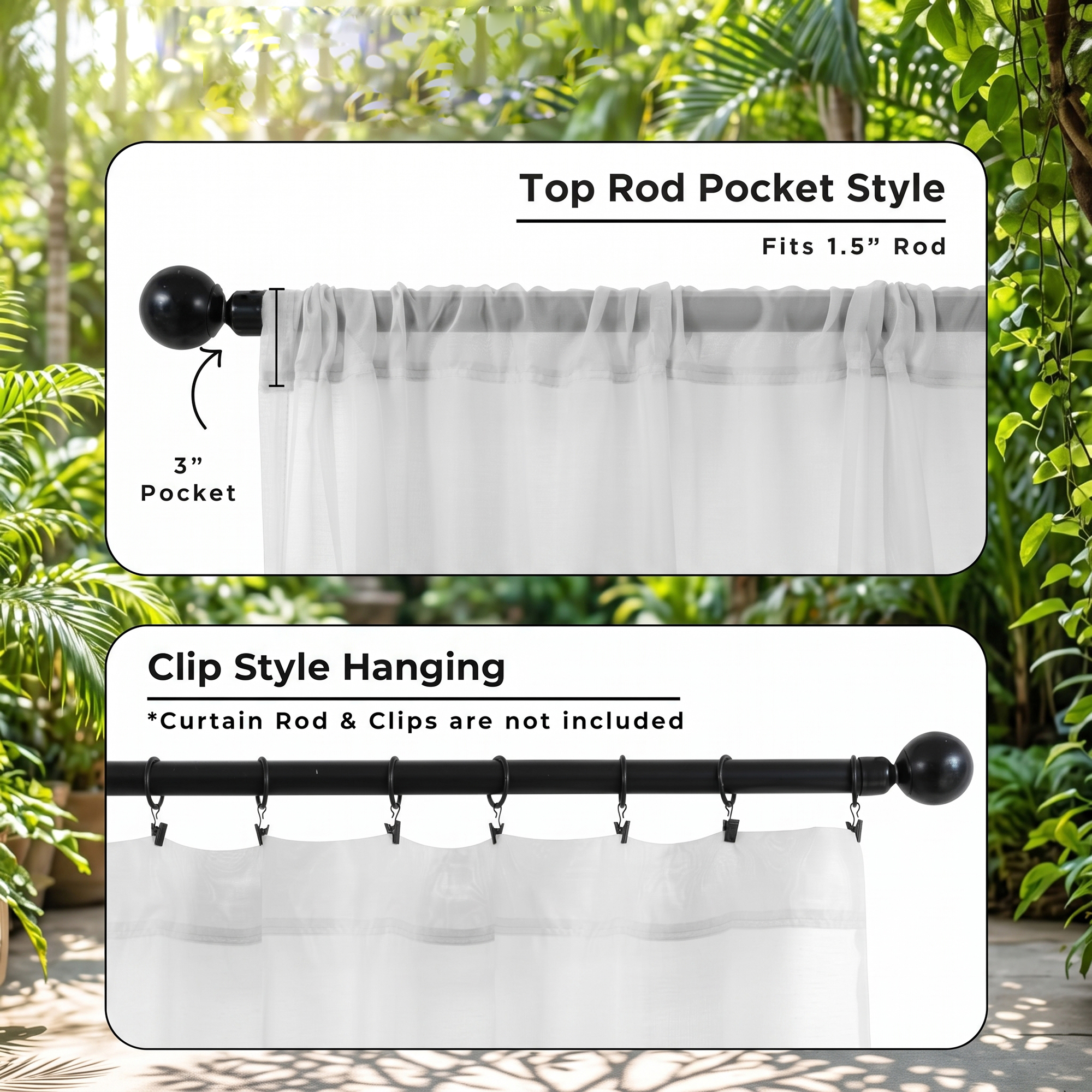 White sheer curtains for a patio pergola or gazebo