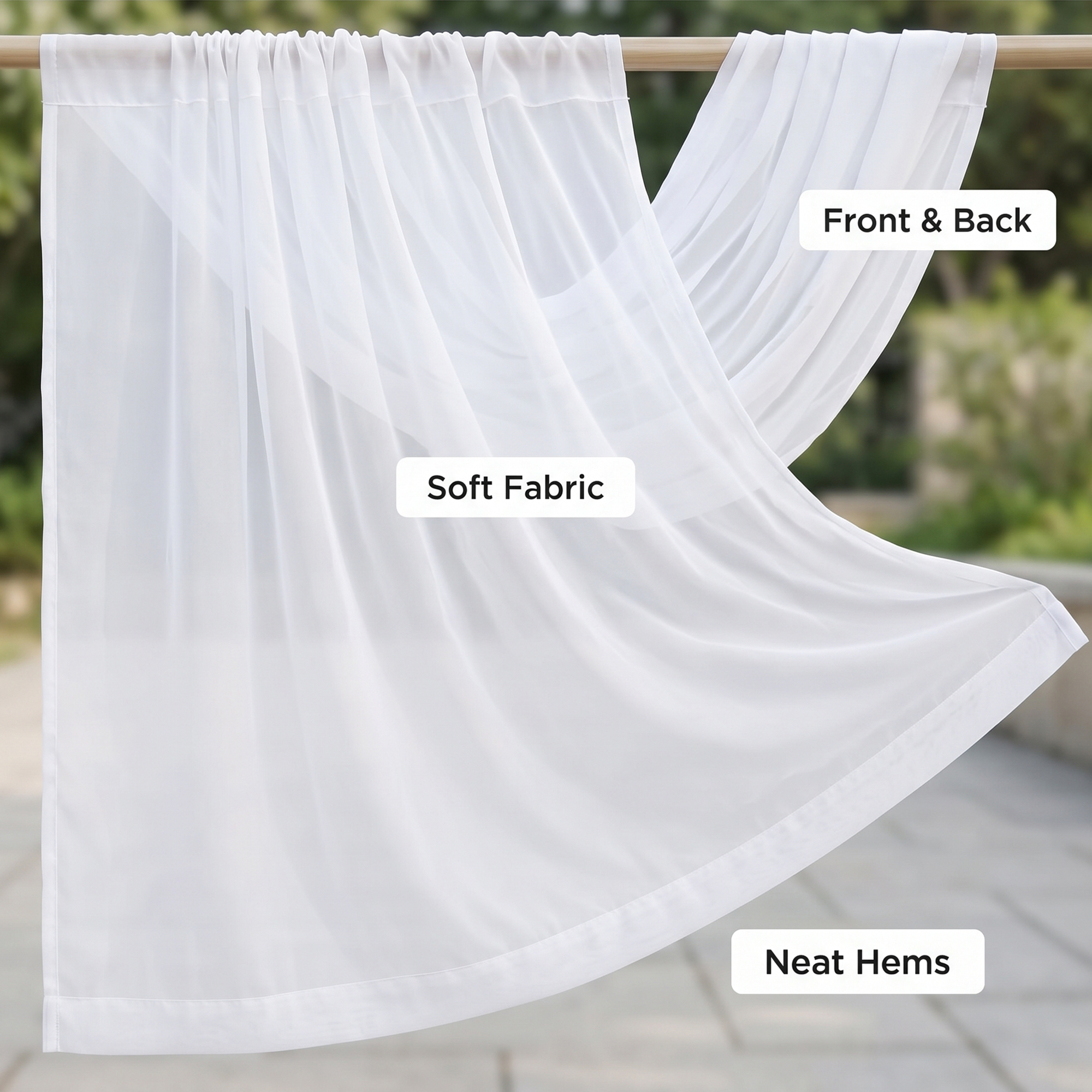 White sheer curtain panels for indoor living spaces