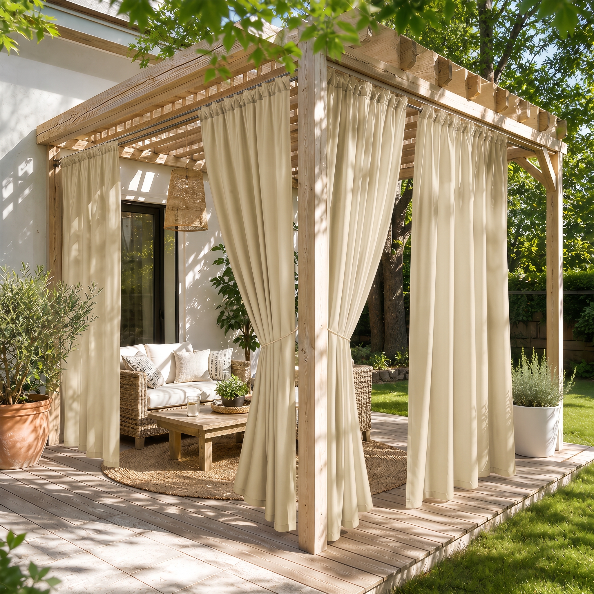 Outdoor curtain with top and bottom rod pockets