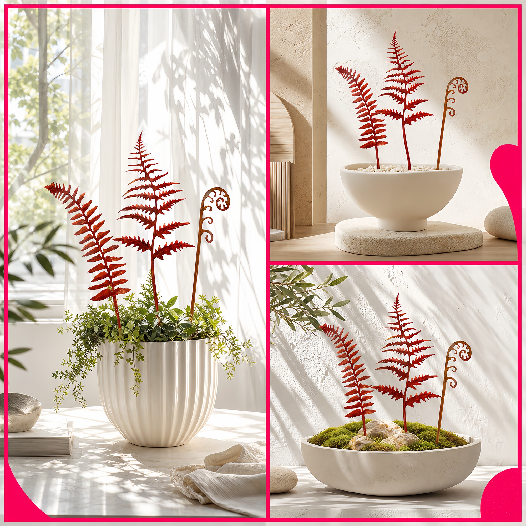 Set of twelve metal fern decorative stakes