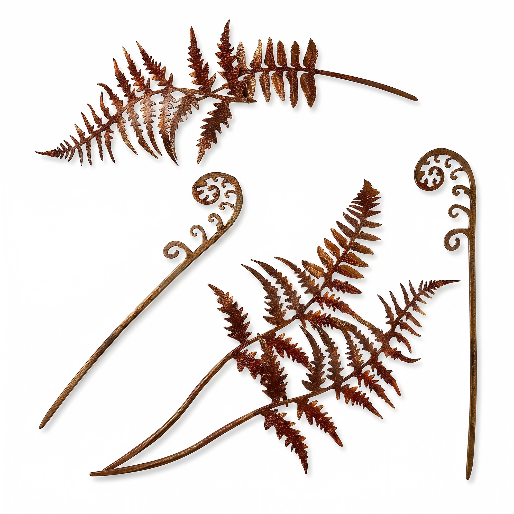 Garvee 12-piece metal fern stakes in weathered brown