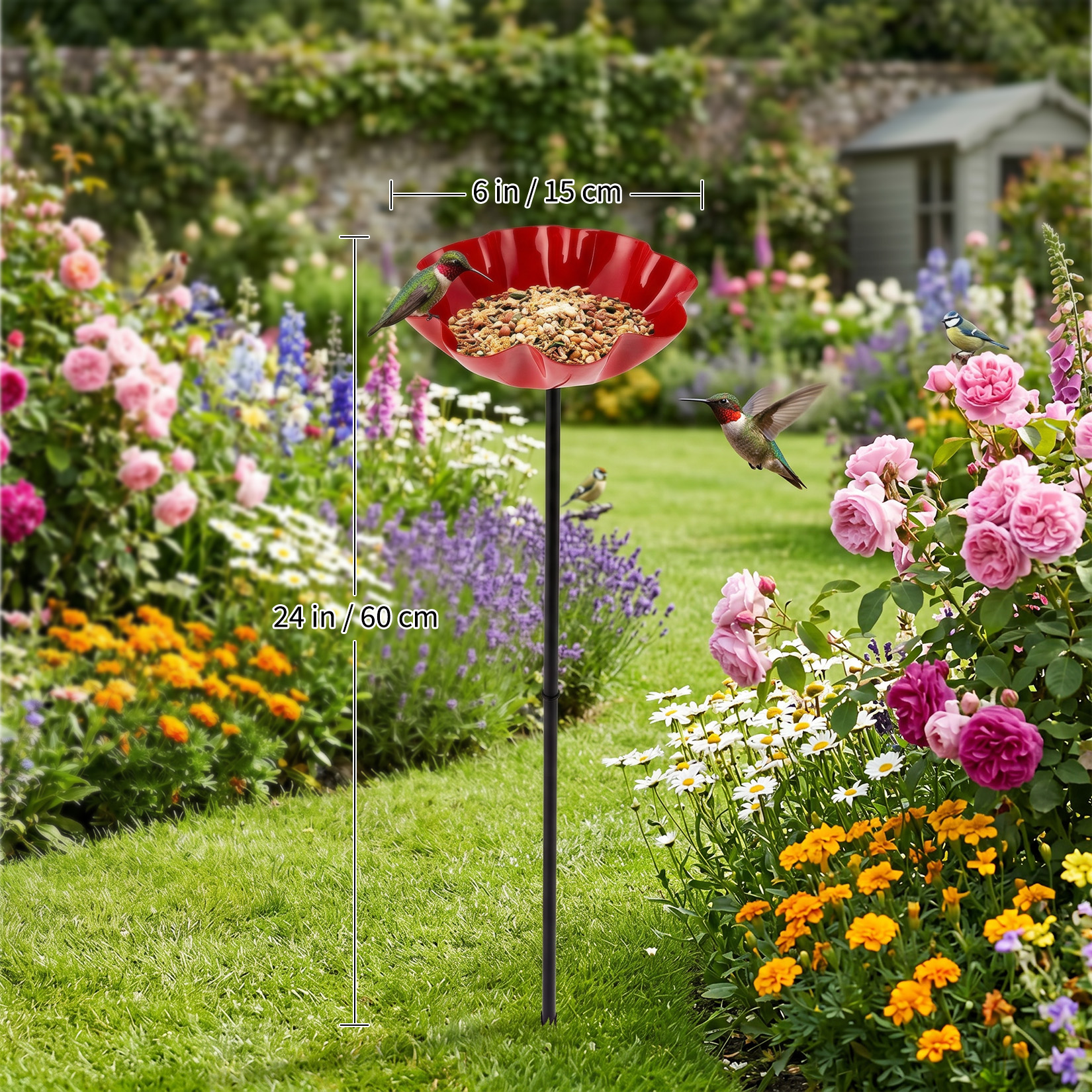Three-in-one flower bird bath feeder and bee water station