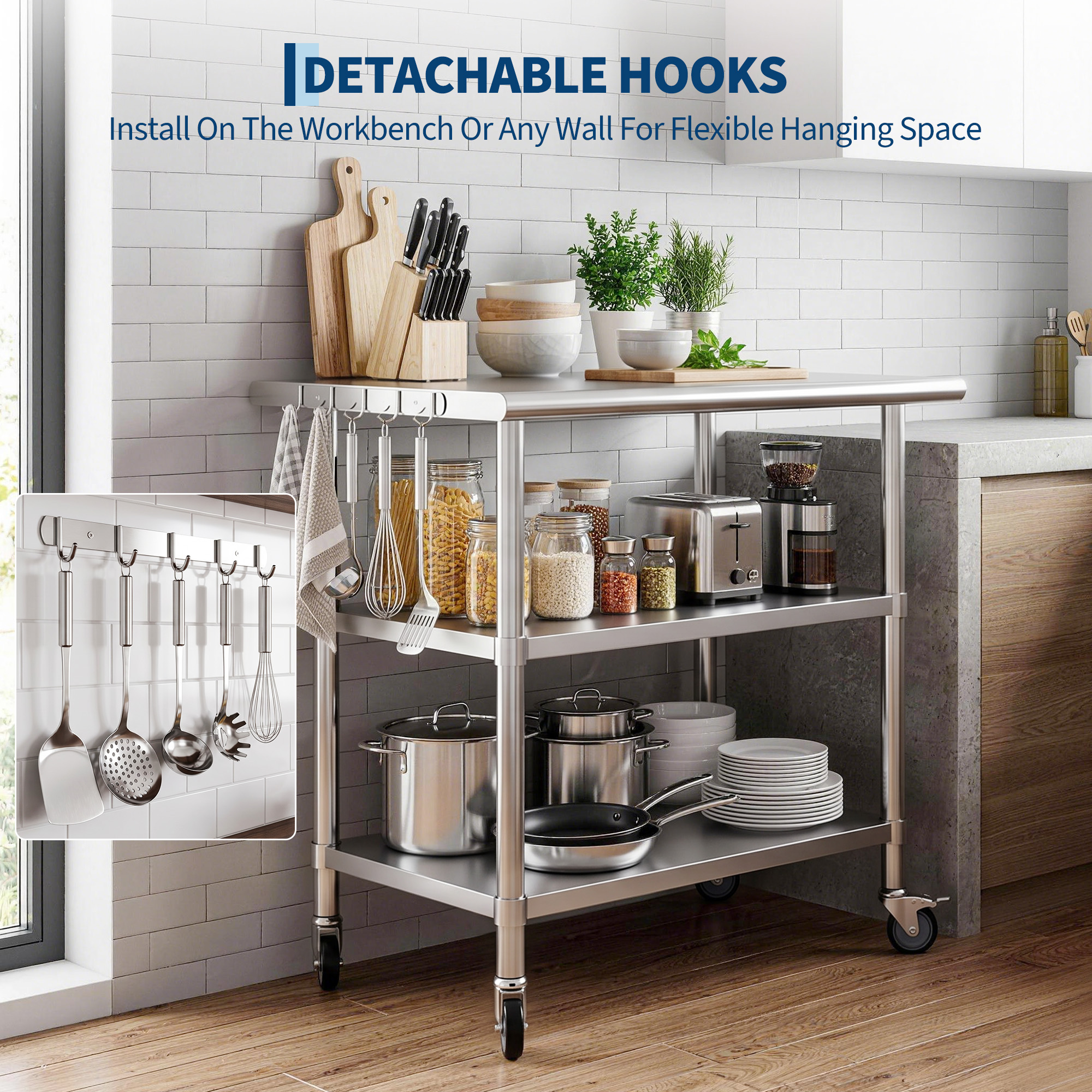 Smooth rounded corner edge design on the stainless steel tabletop for daily safety