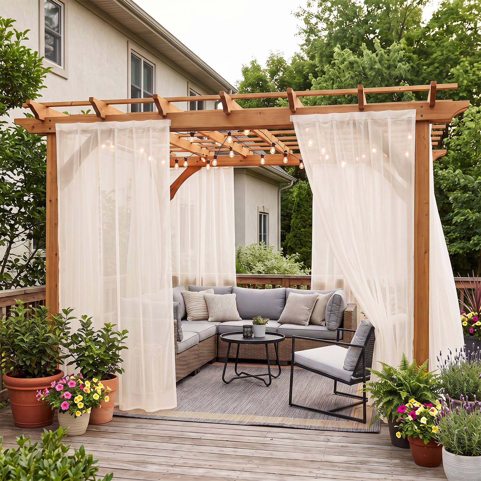Garvee eight-panel beige semi-sheer outdoor curtains