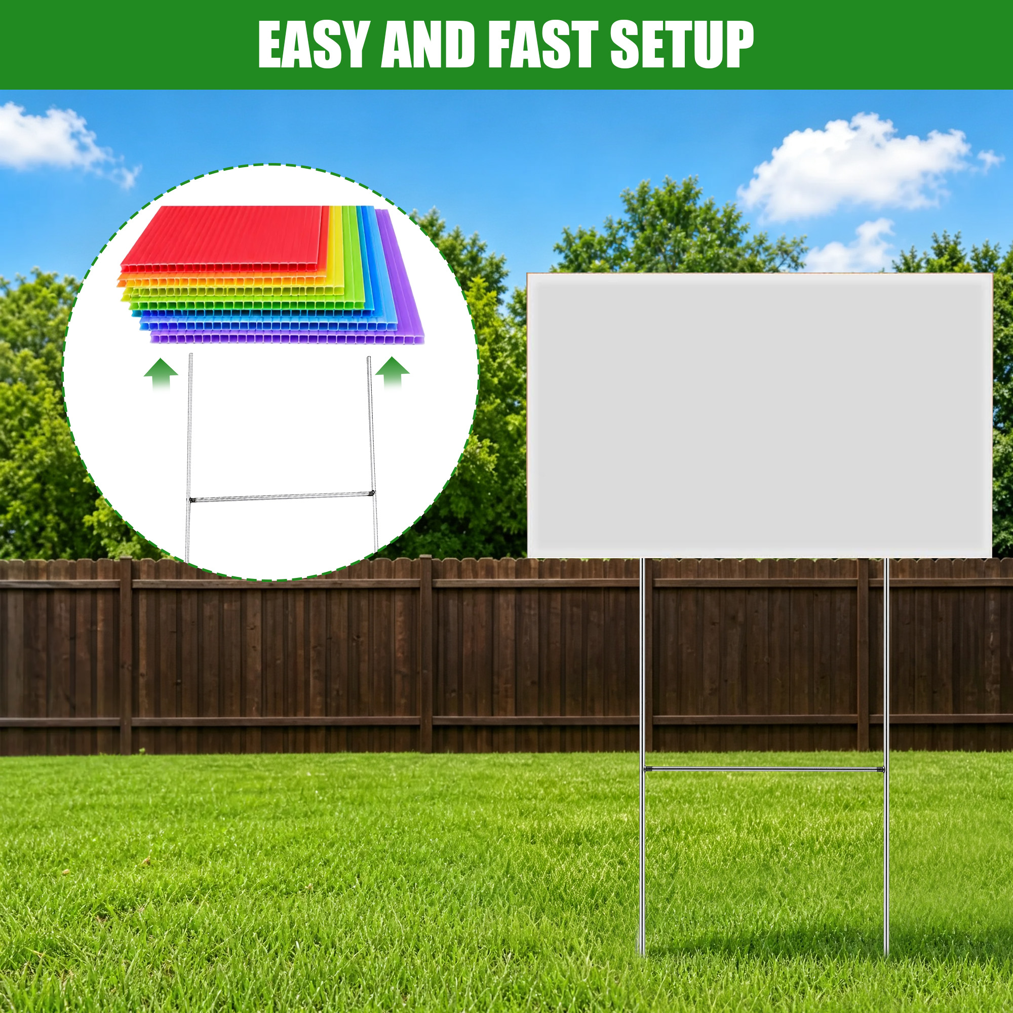 Durable iron construction of reusable metal yard sign stakes