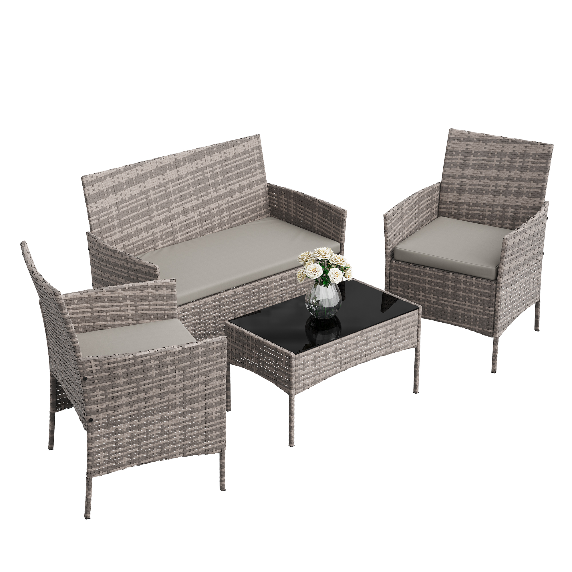 4 Piece Patio Furniture Set Outdoor Furniture with Cushions Glass Table Backyard