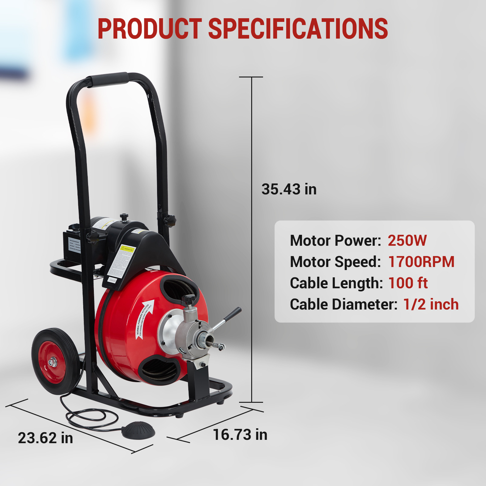 Commercial 100ft 1/2'' Sewer Snake Drain Auger Clean Auto Feed Machine Plumbing