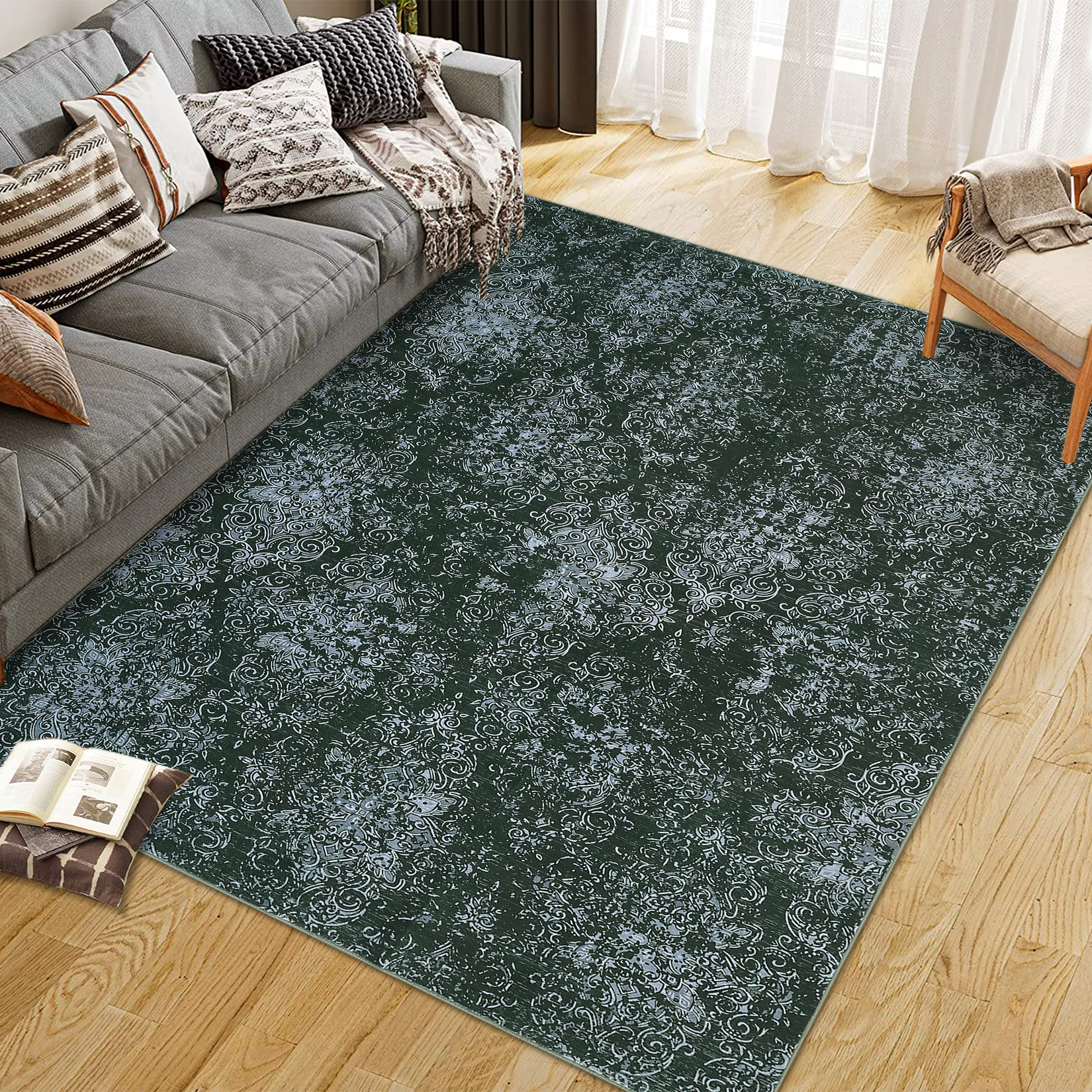 Ultra-Thin Machine Washable Area Rug Lightweight Vintage Indoor Carpet Home Deco