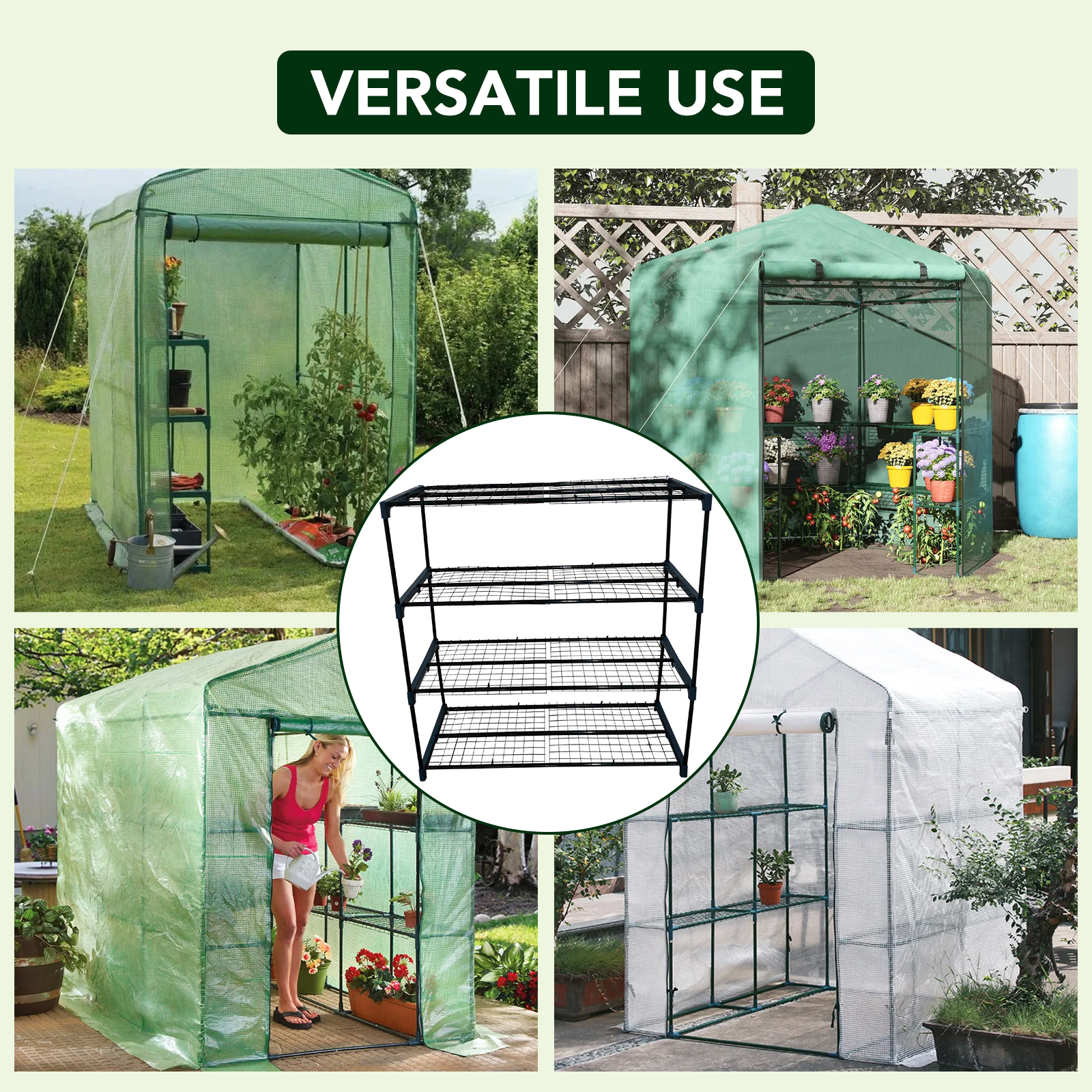 Adjustable leveling feet on metal plant stand