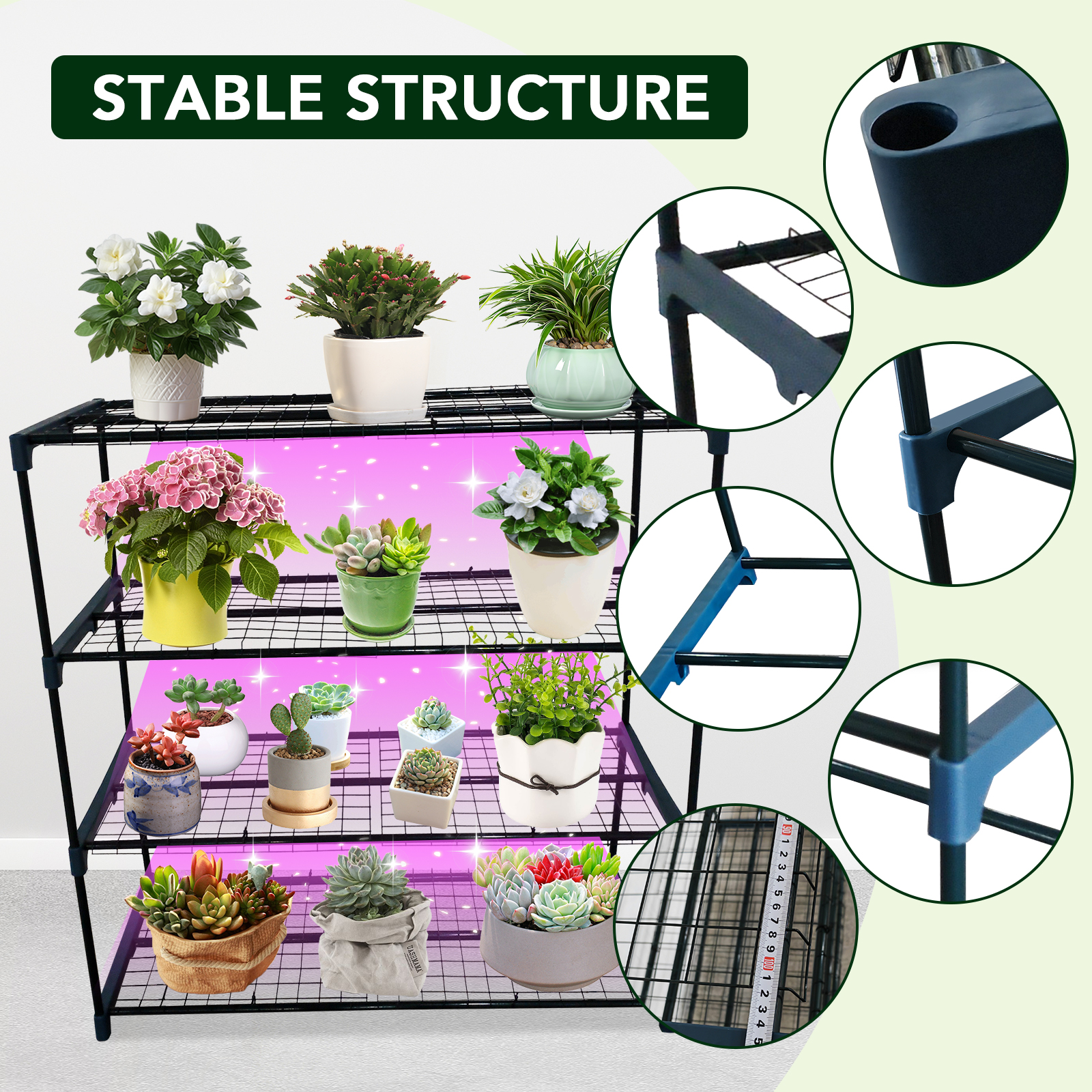 Metal plant shelf with 18 pound capacity per tier