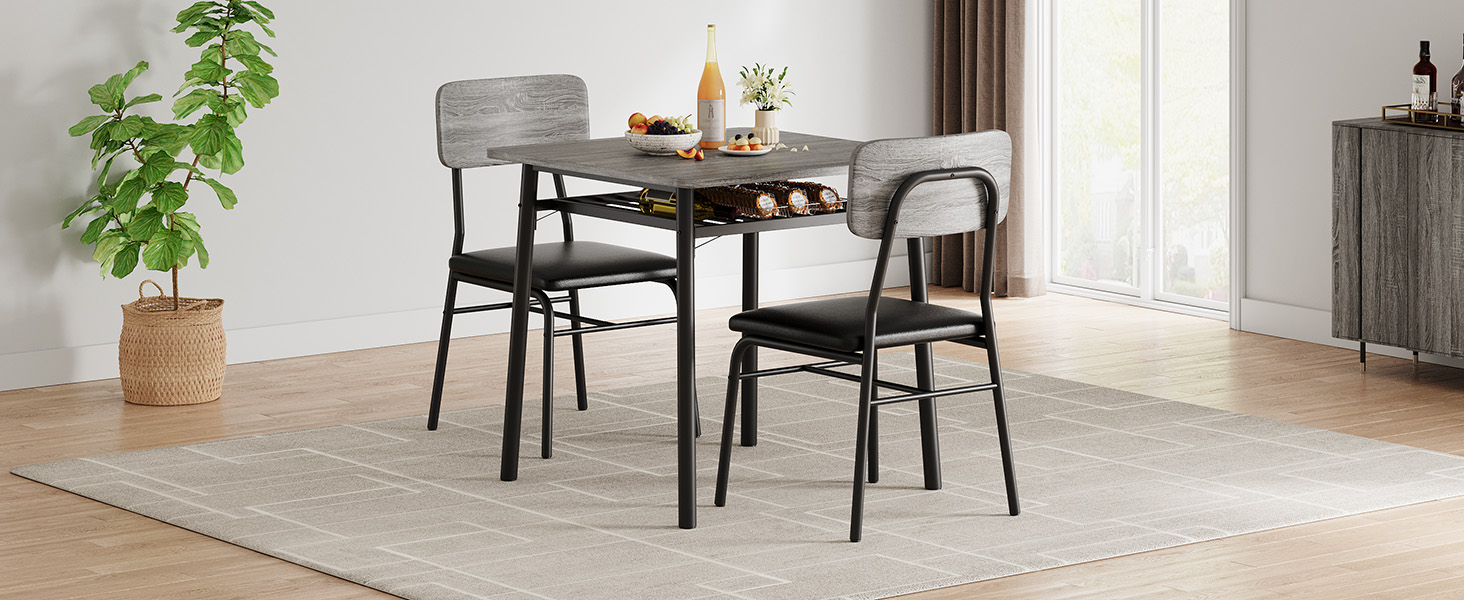 3-teiliges Esstisch-Set mit Holzplatte und zwei Stühlen