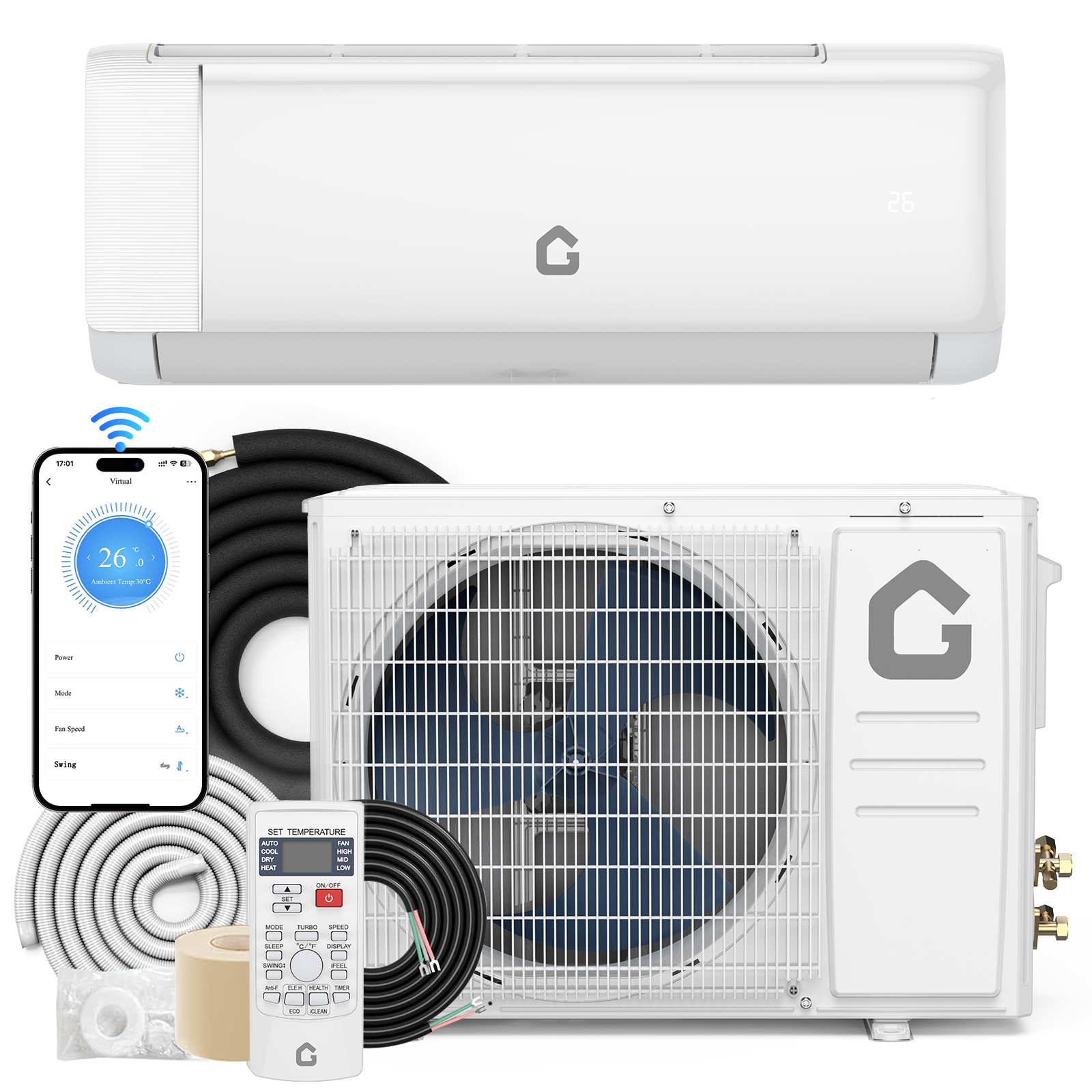 12000 BTU Ductless Mini Split AC Heat Pump 21 SEER2 Inverter WiFi 230V 750 Sq Ft