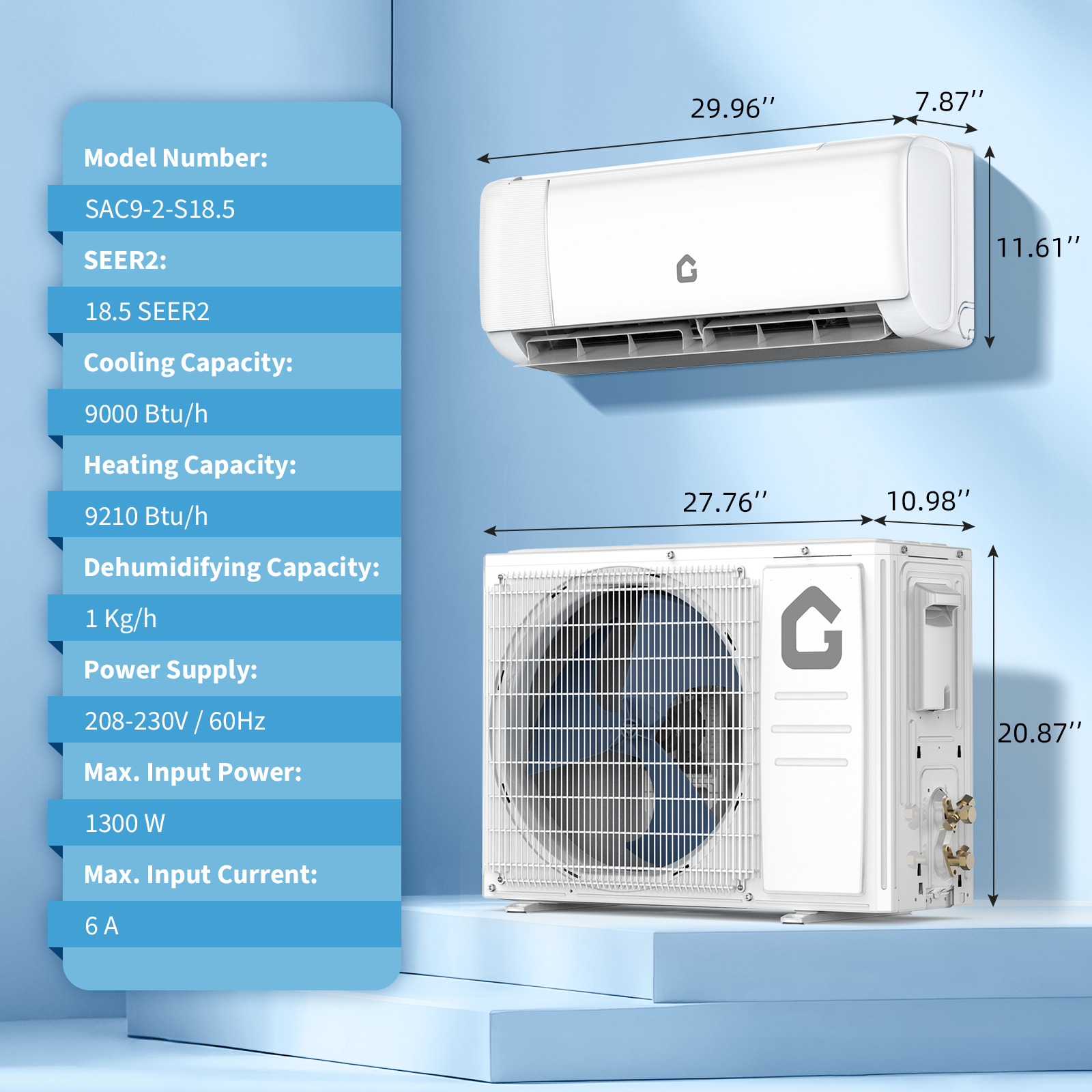 24000 BTU Mini Split AC Heat Pump 19 SEER2 230V 4 modes 1500 Sq. Ft with WiFi