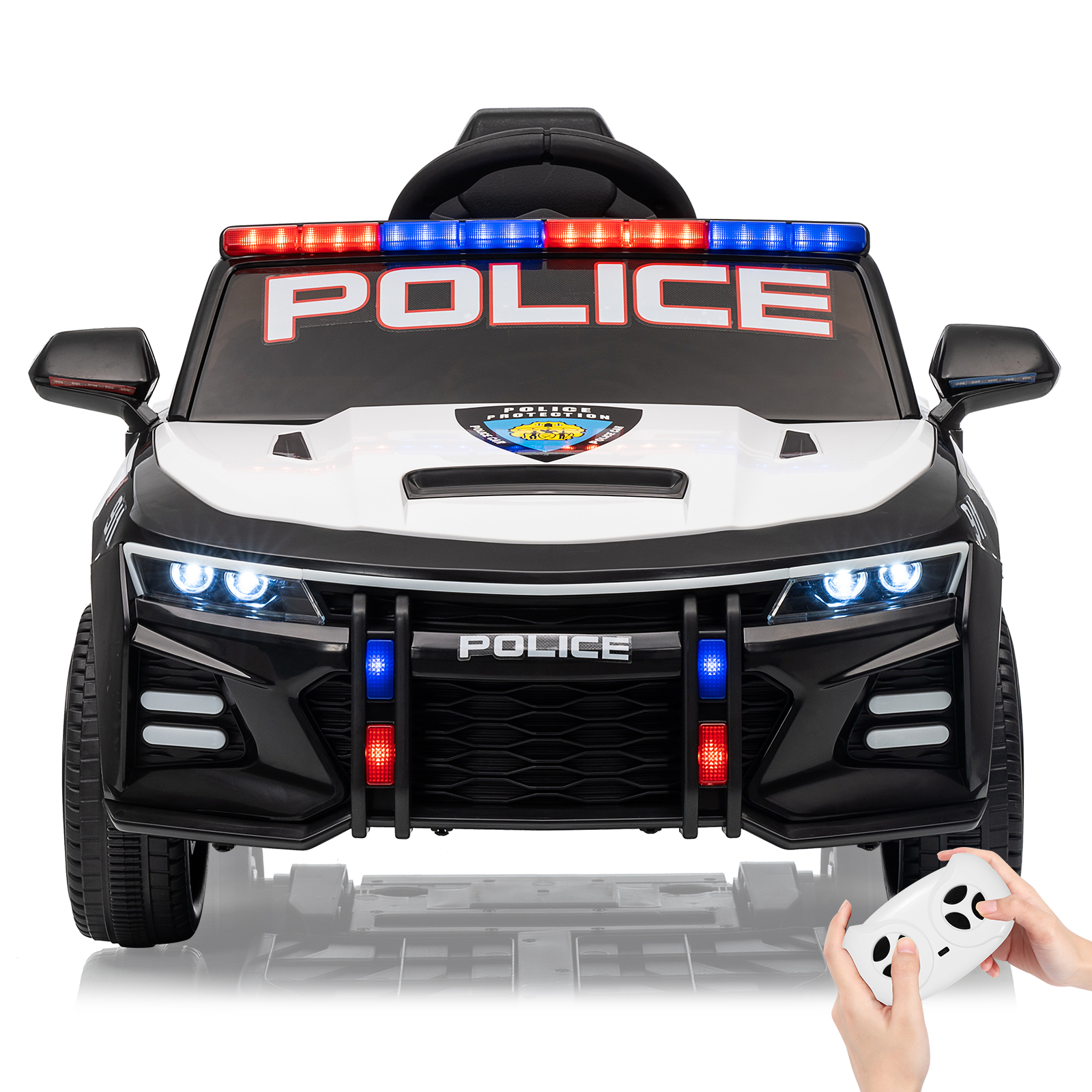 12V Ride On Police Car for Kid w/ Remote/ Emergency Alert Tones/Megaphone/Light