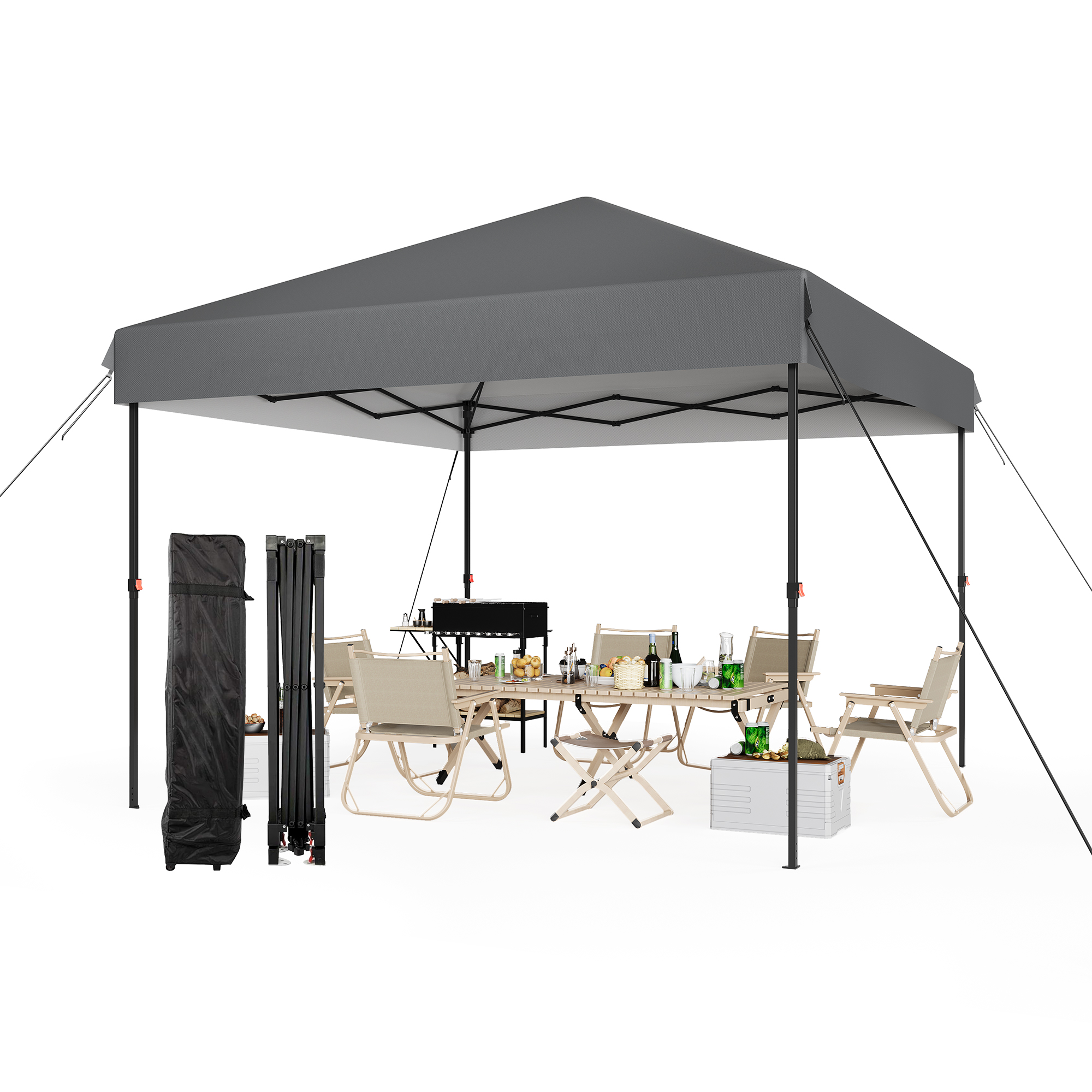 10×10 FT Pop Up Canopy Tent with Side Adjustable Height Outdoor Gazebo Carport
