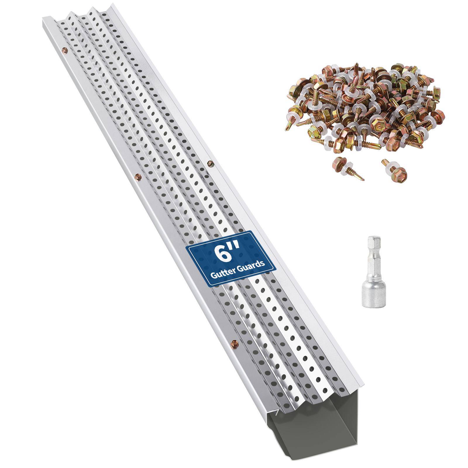 5″ Aluminum Gutter Guard Mesh Leaf Filter 0.275″ Holes K-Style Universal Kit