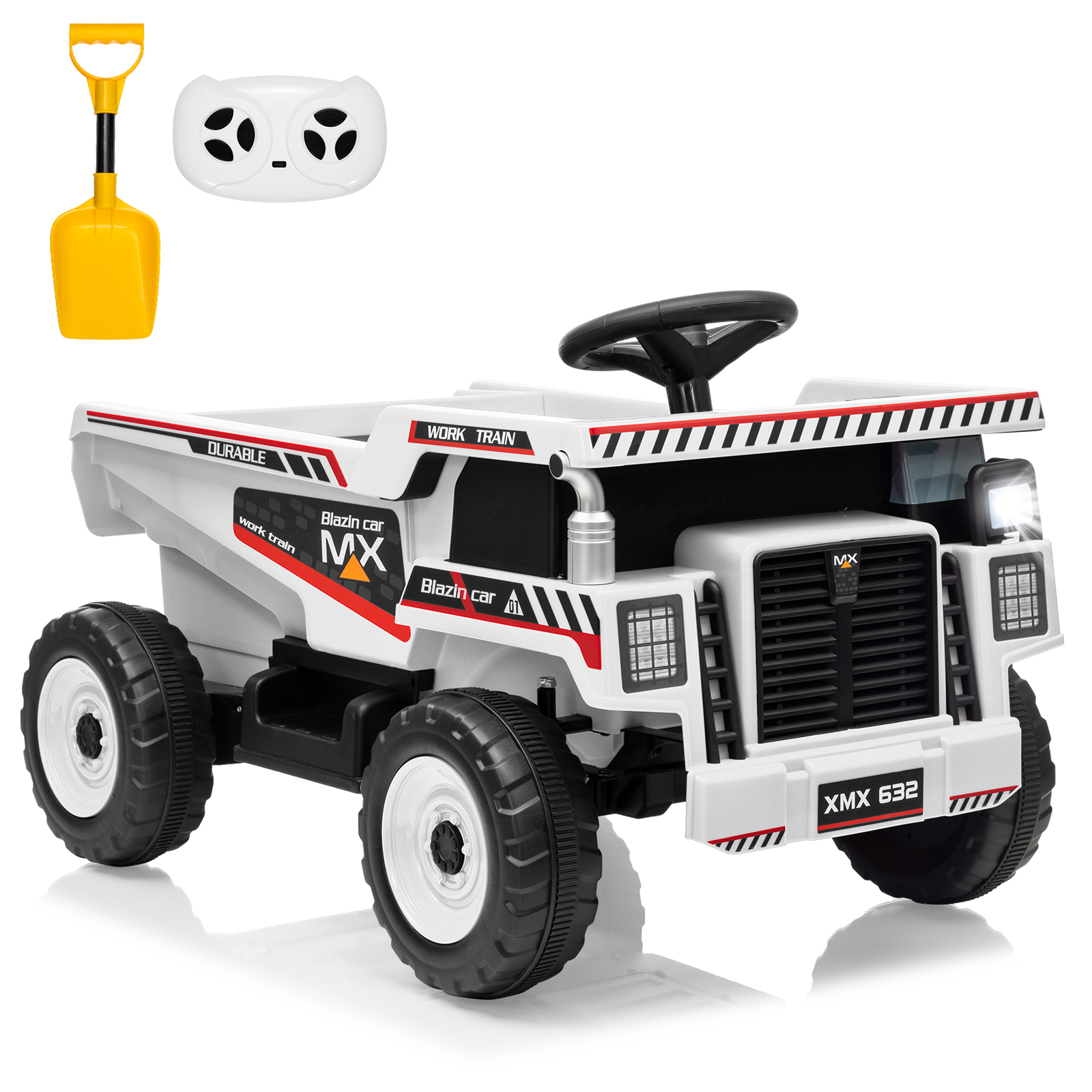 12V Electric Ride On Dump Truck for Kids w/ Remote-Auto-Lifting Dump Bed/Shovel
