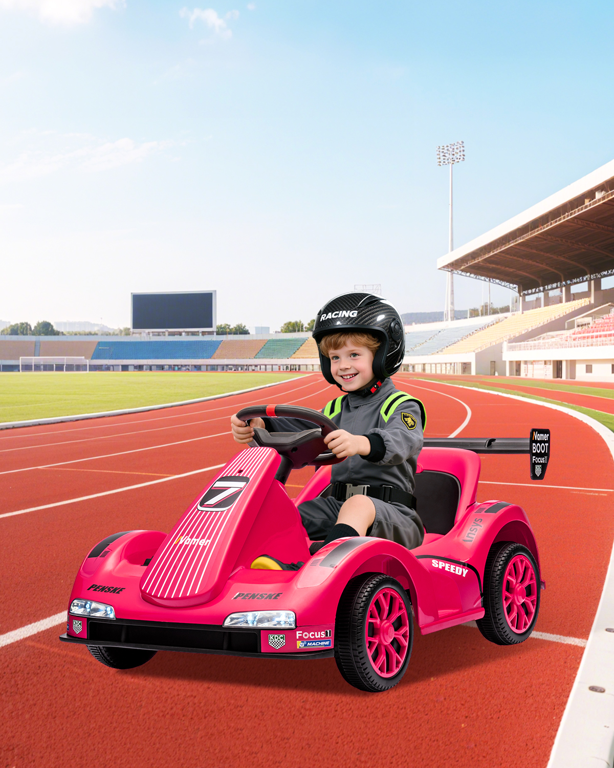 6V Kids Go Kart Remote Control Bluetooth LED All Terrain Ride On Toy